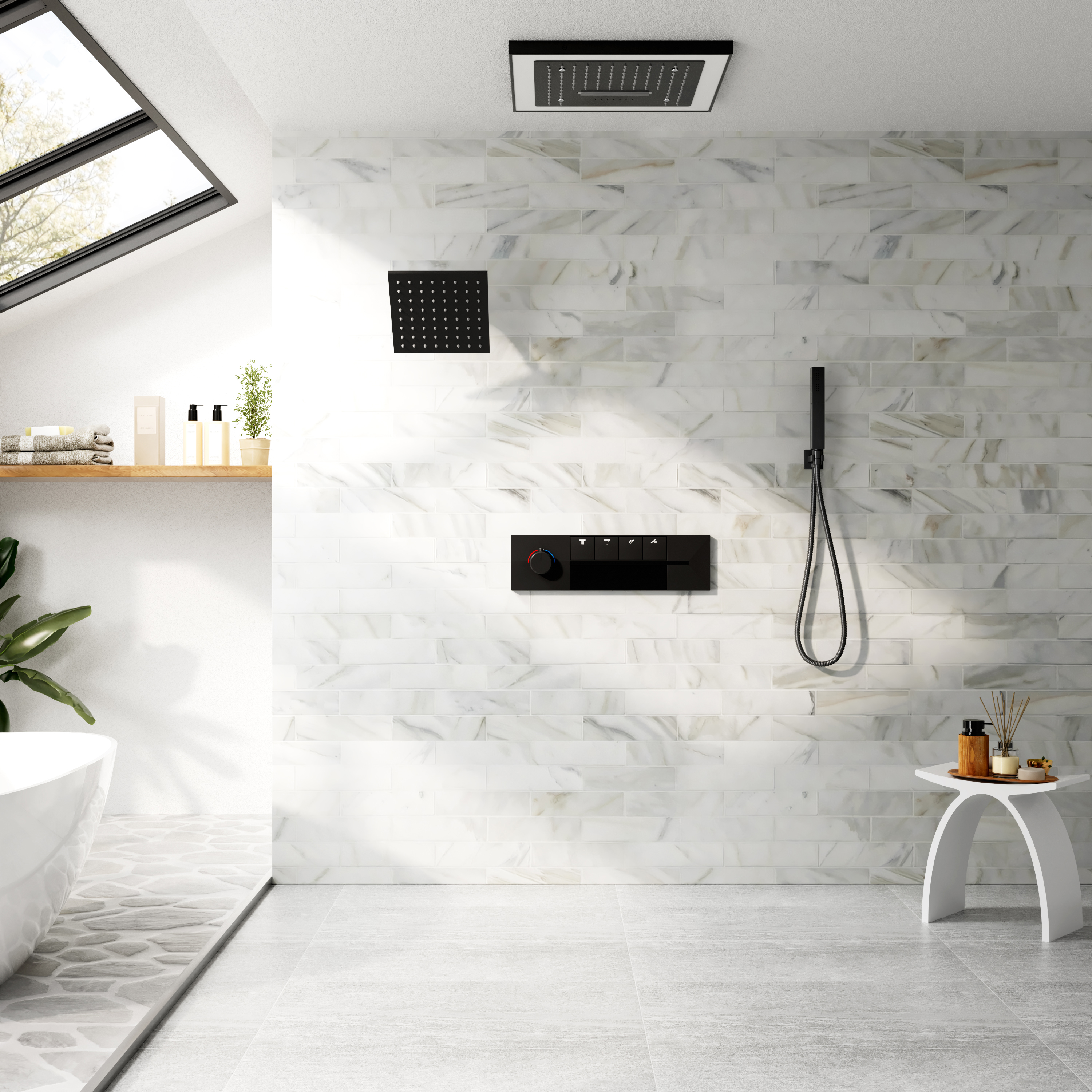 16-Inch Four-Function Luxury Thermostatic Shower System with LED Lights