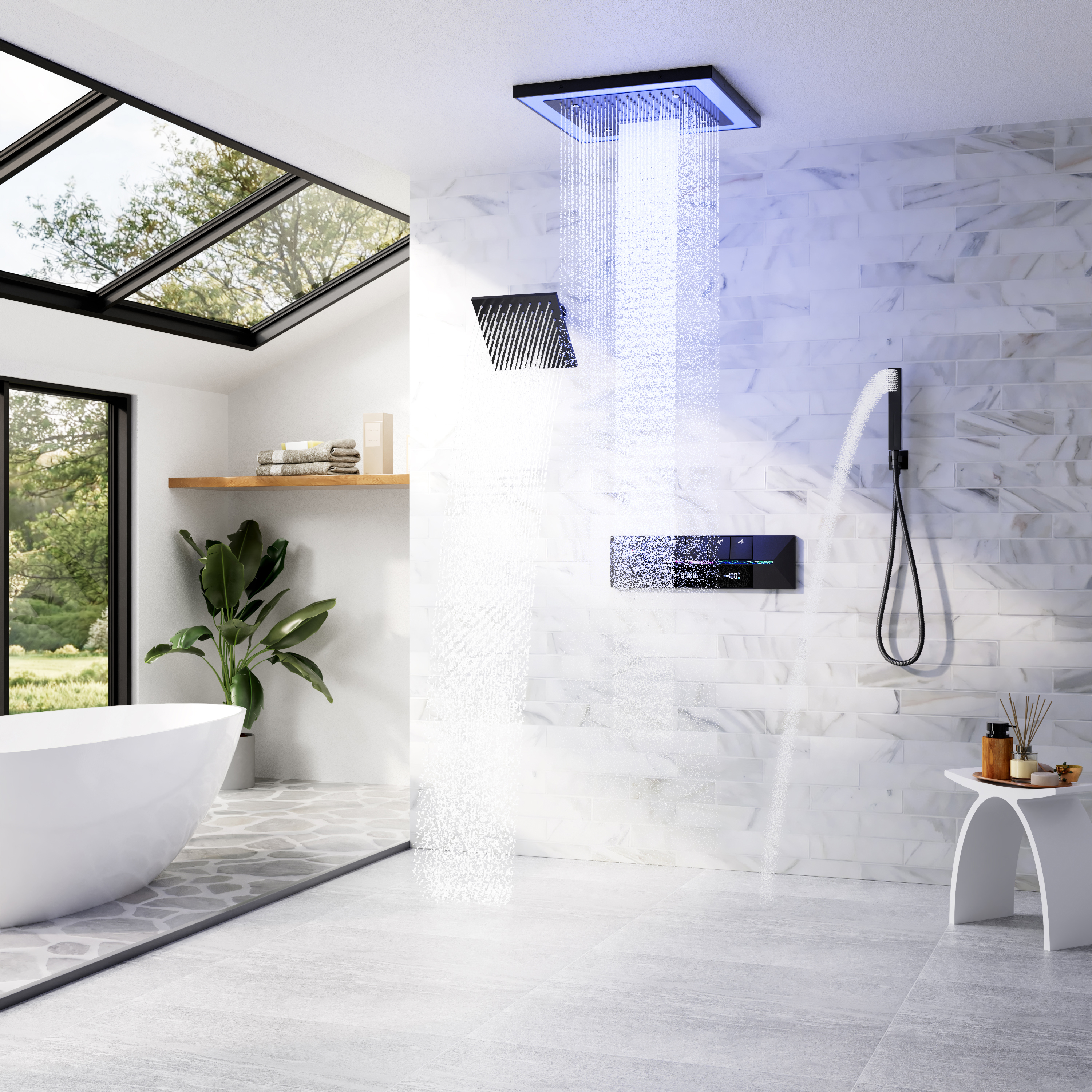 16-Inch Four-Function Luxury Thermostatic Shower System with LED Lights