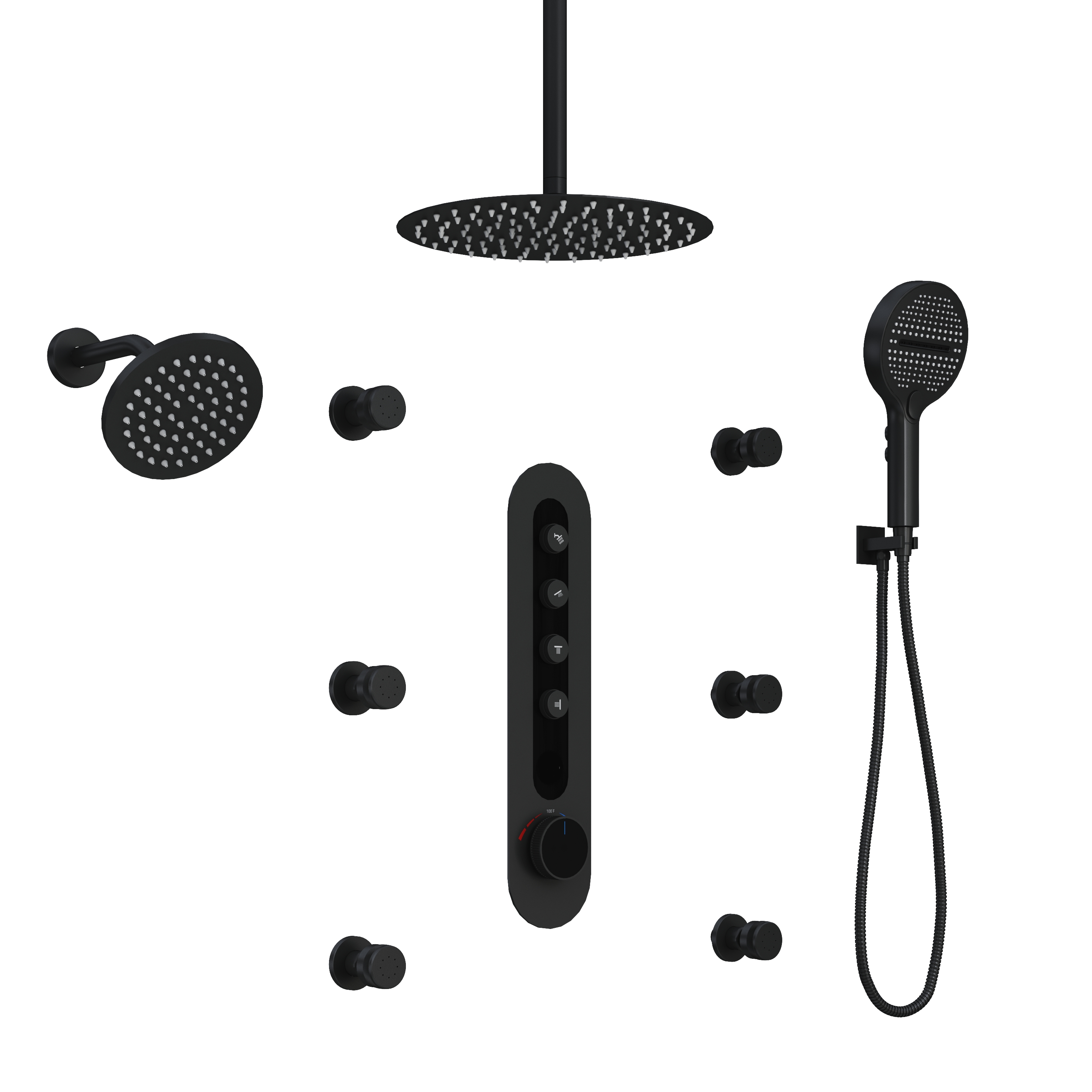 12-inch 4-Function Luxury Thermostatic Shower System with Digital Display & Body Jet