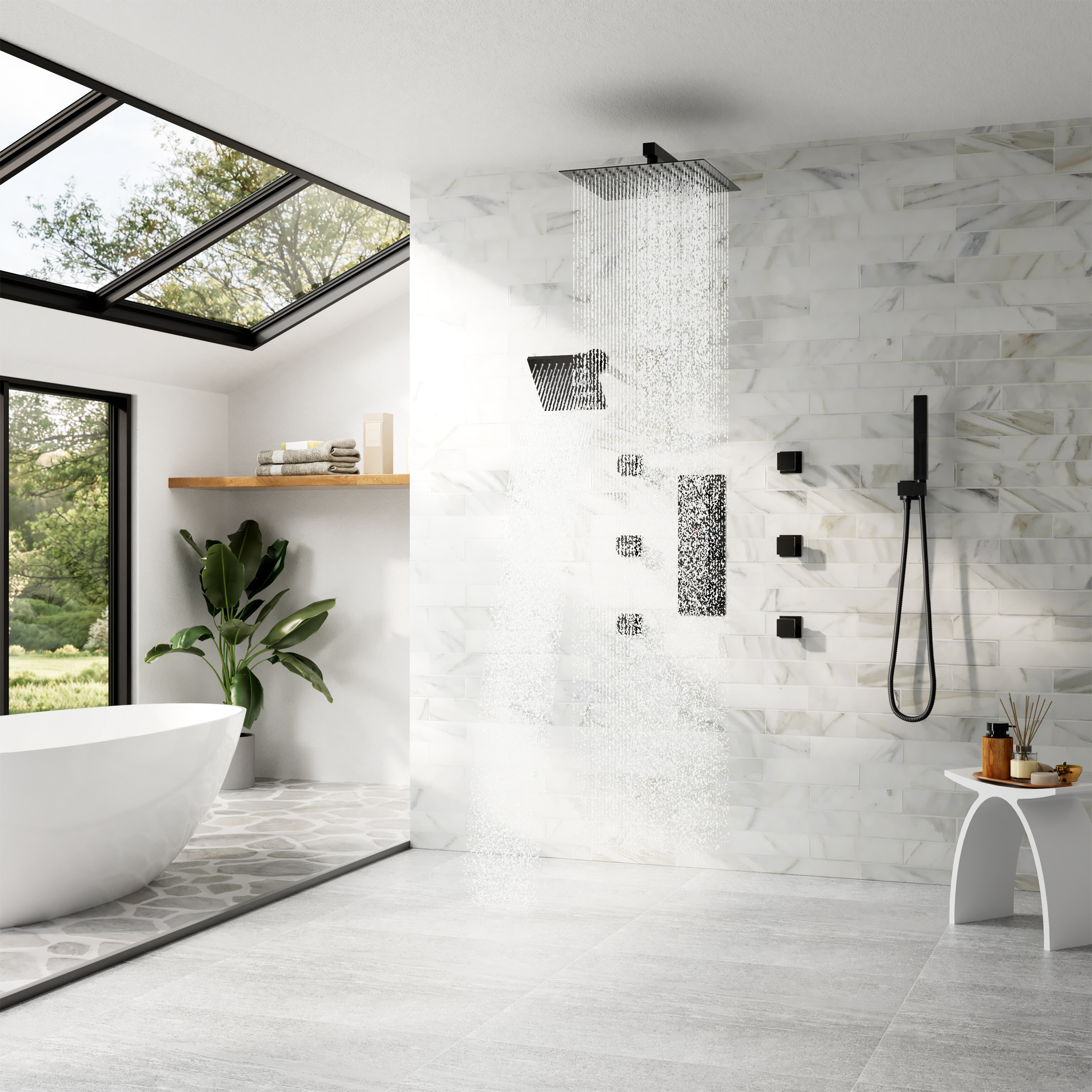 12-inch 4-Function Thermostatic Shower System with Handheld Shower