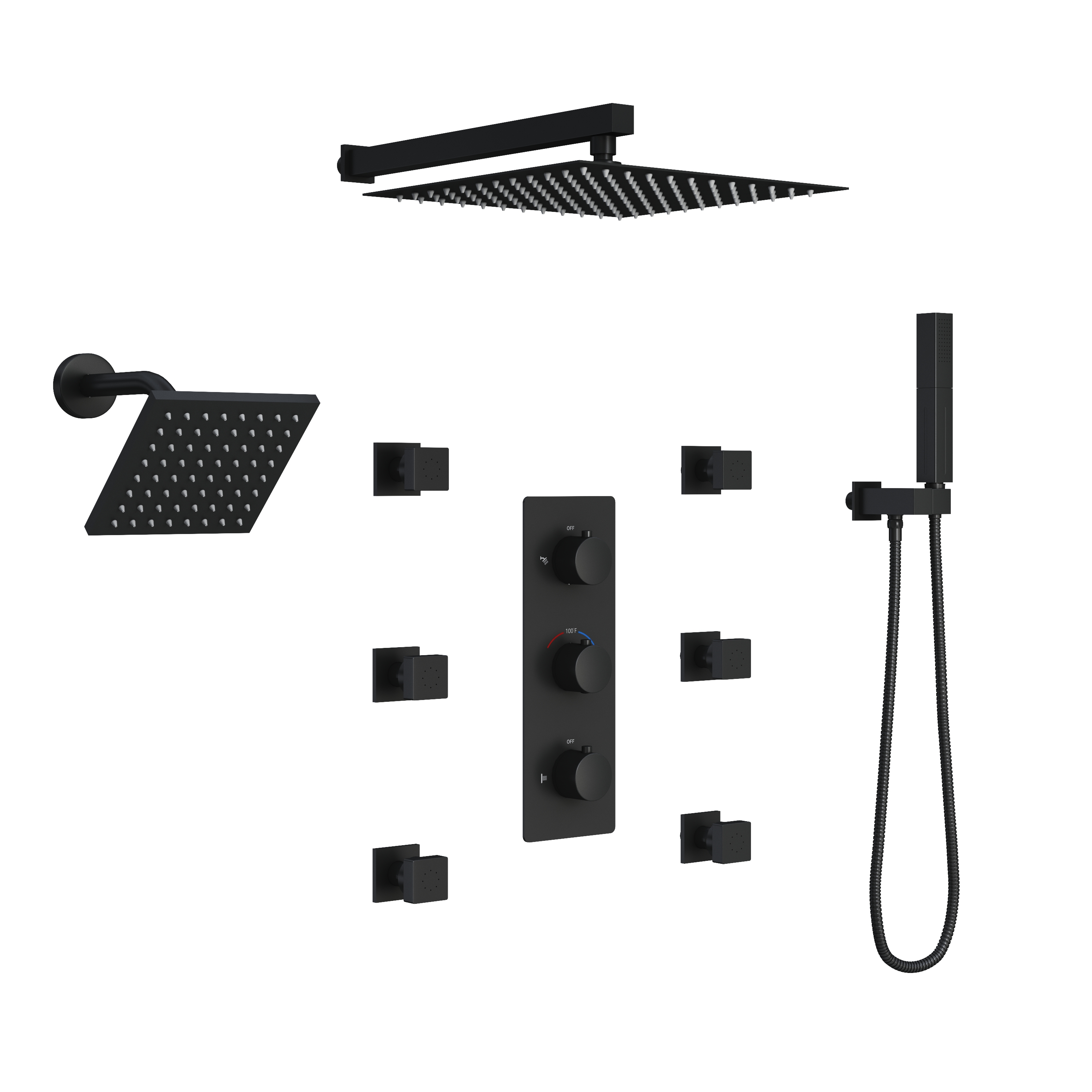 12-inch 4-Function Luxury Thermostatic Shower System with Handheld Shower