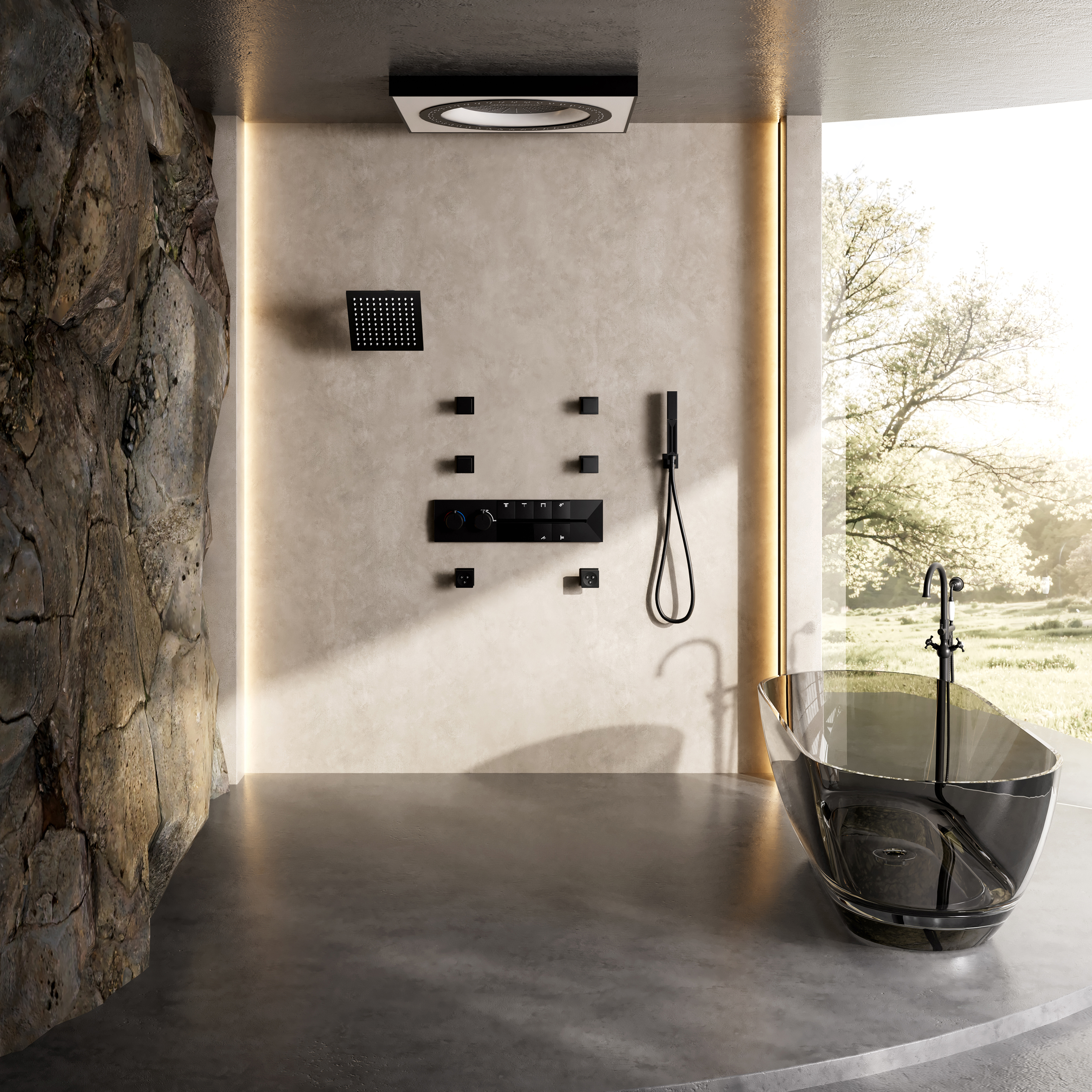 24-inch 6-Function Thermostatic Shower System with LED Light & Body Jet & Slide Bar