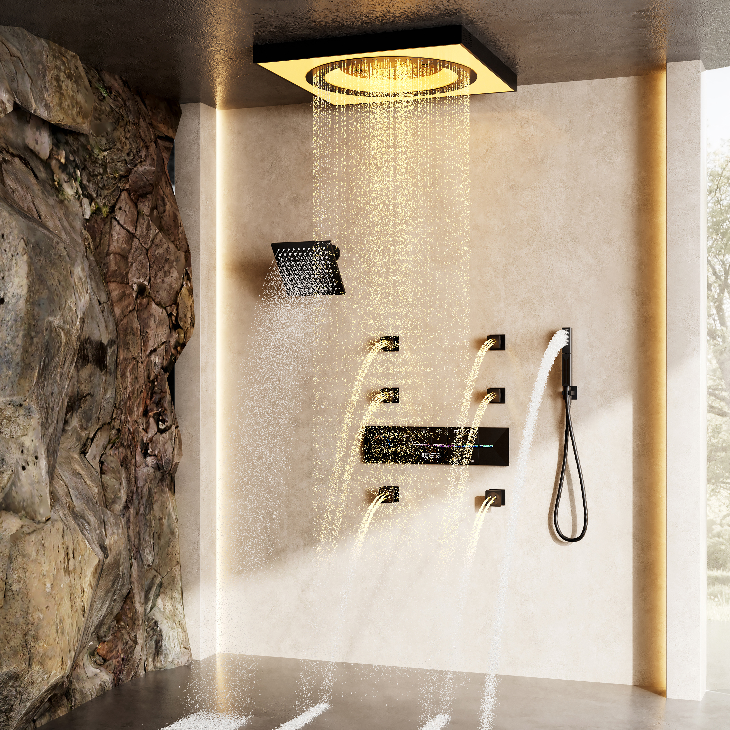 24-inch 6-Function Thermostatic Shower System with LED Light & Body Jet & Slide Bar