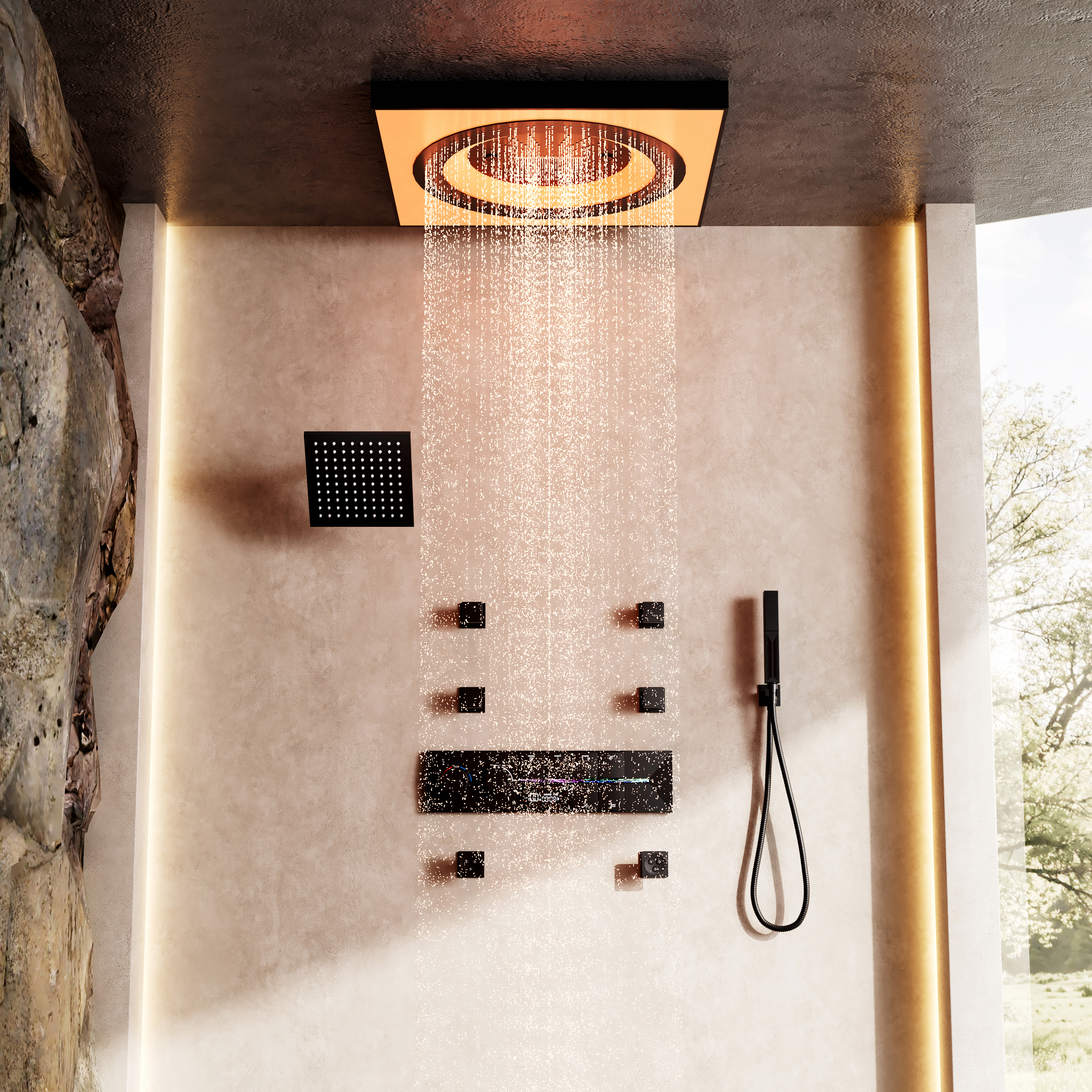 24-inch 6-Function Thermostatic Shower System with LED Light & Body Jet & Slide Bar