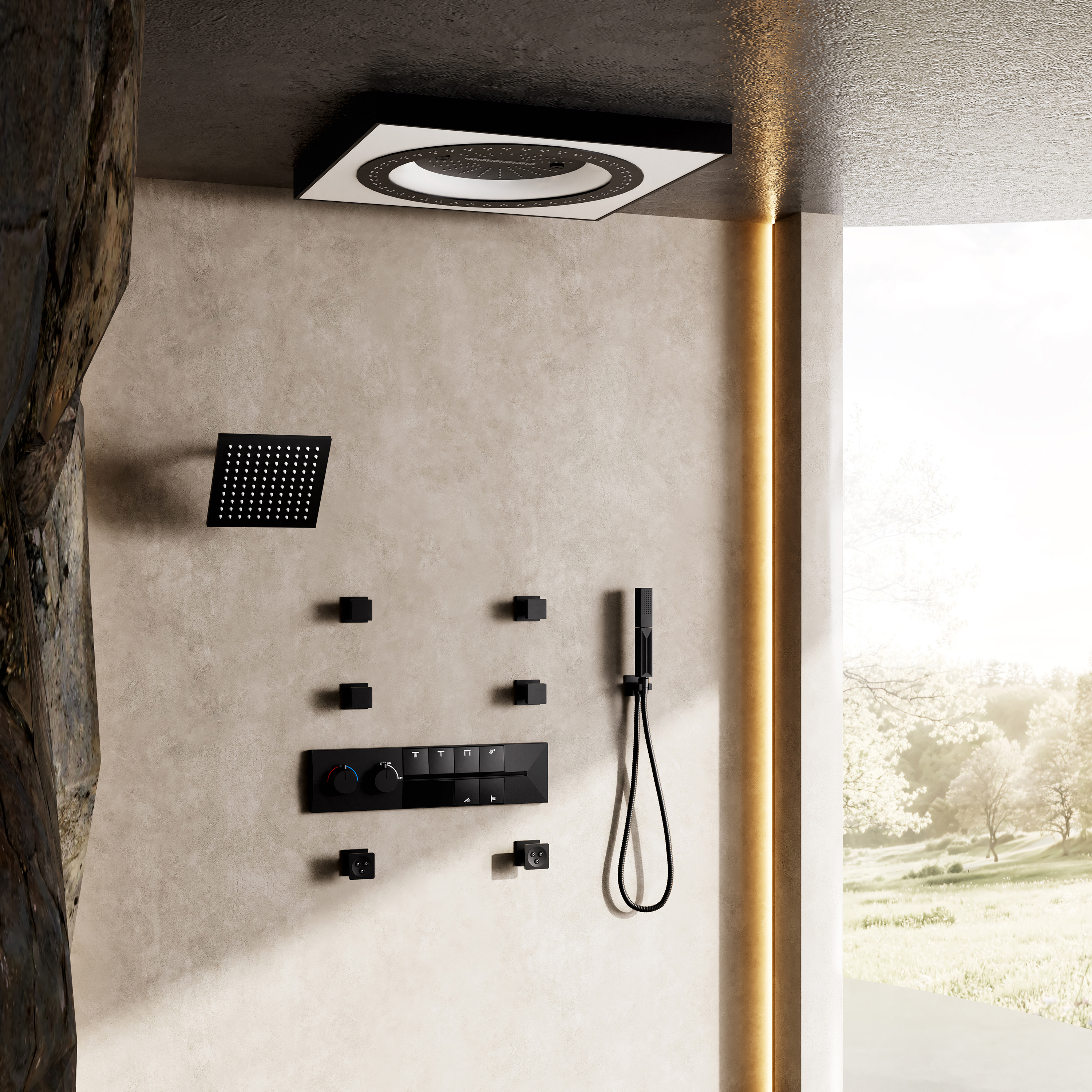 24-inch 6-Function Thermostatic Shower System with LED Light & Body Jet & Slide Bar