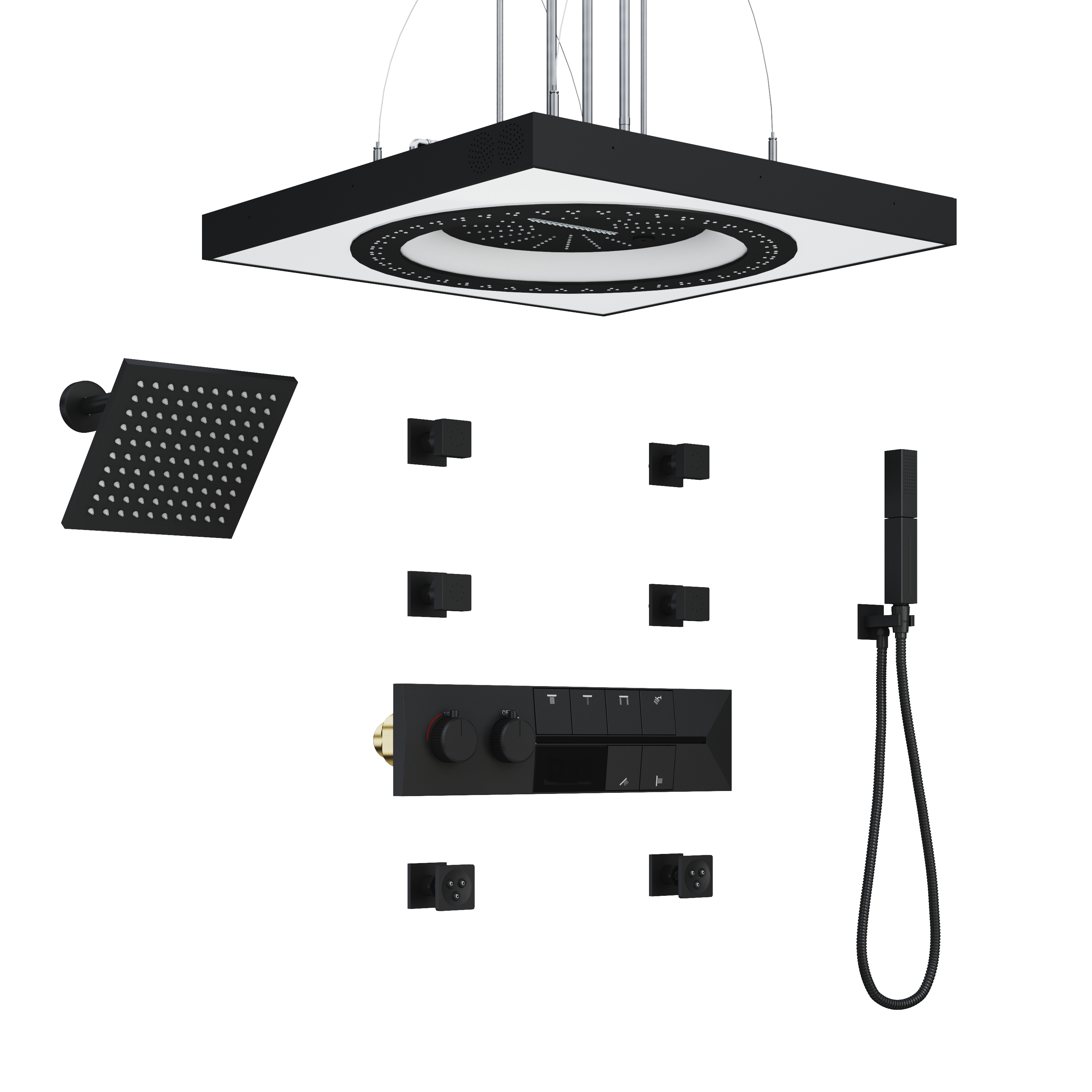 24’’ 6-Function Luxury Thermostatic Shower System with LED Light & Body Jet &Slide Bar