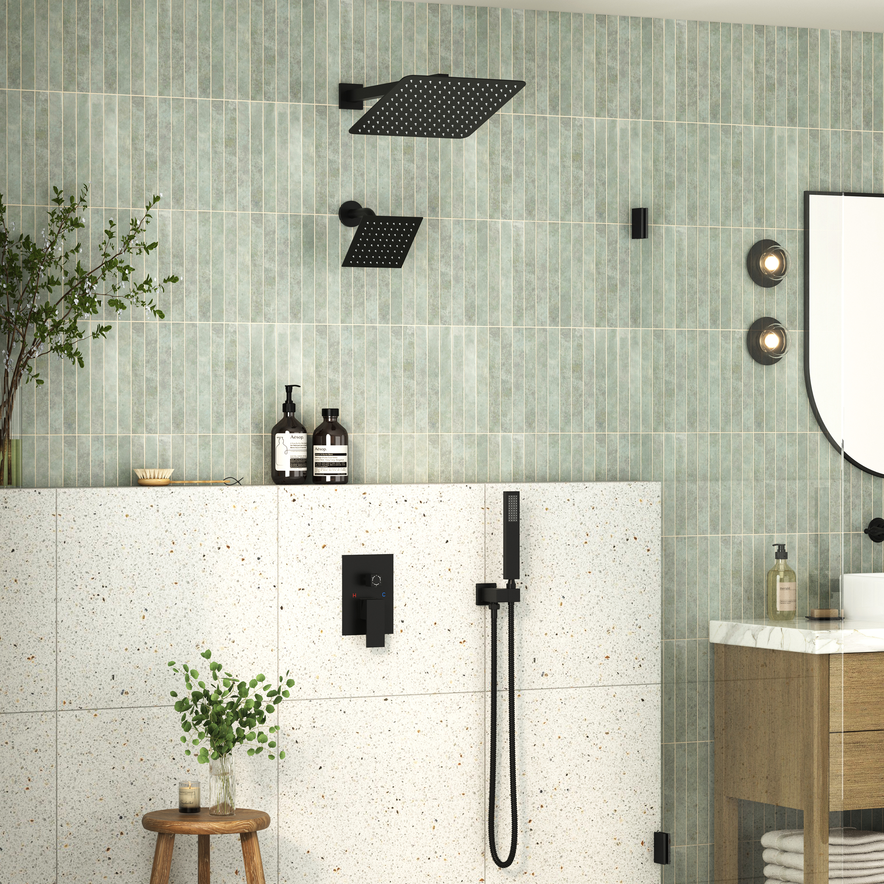 12" Dual Shower System with 3-Function & 6 Position Settings