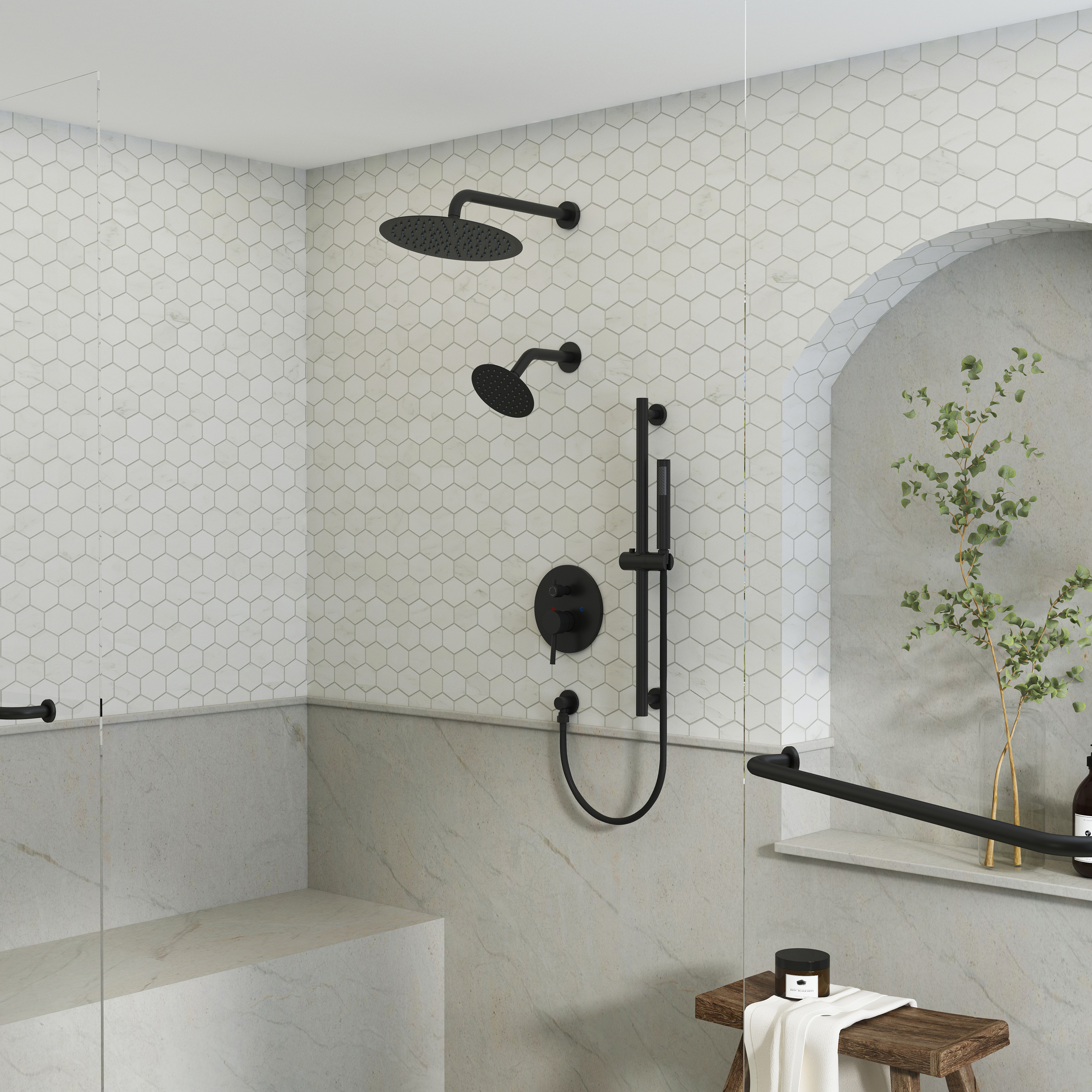 10" 3-Function Dual Shower Head System with 6 Position Settings & Slide Bar