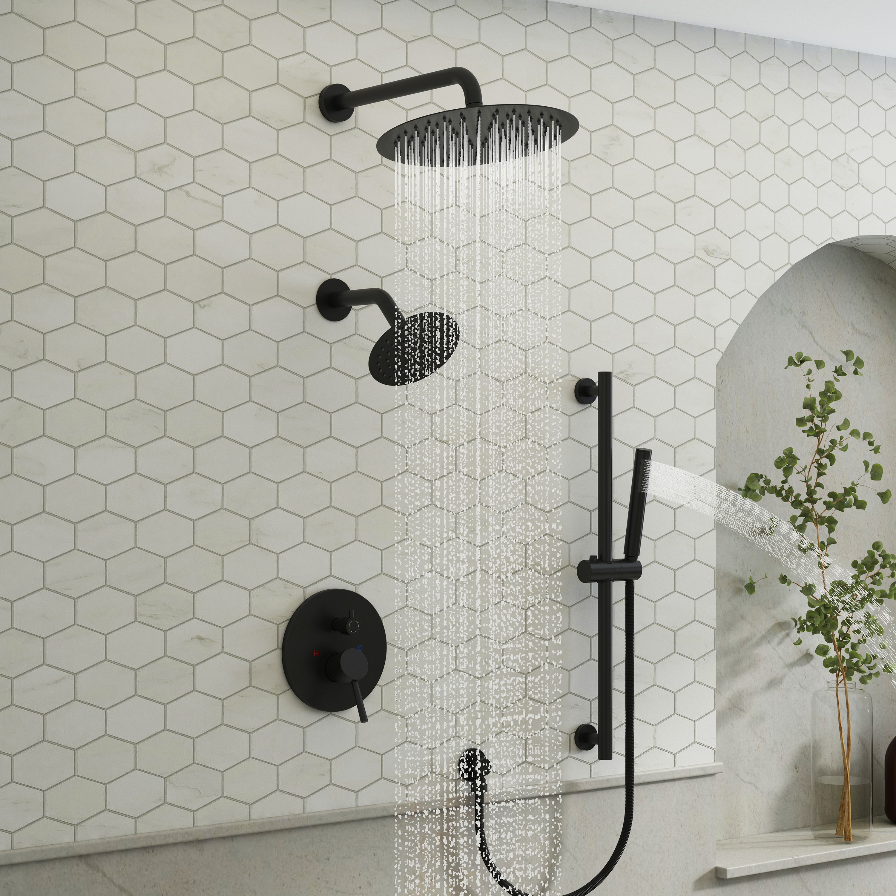 10" 3-Function Dual Shower Head System with 6 Position Settings & Slide Bar