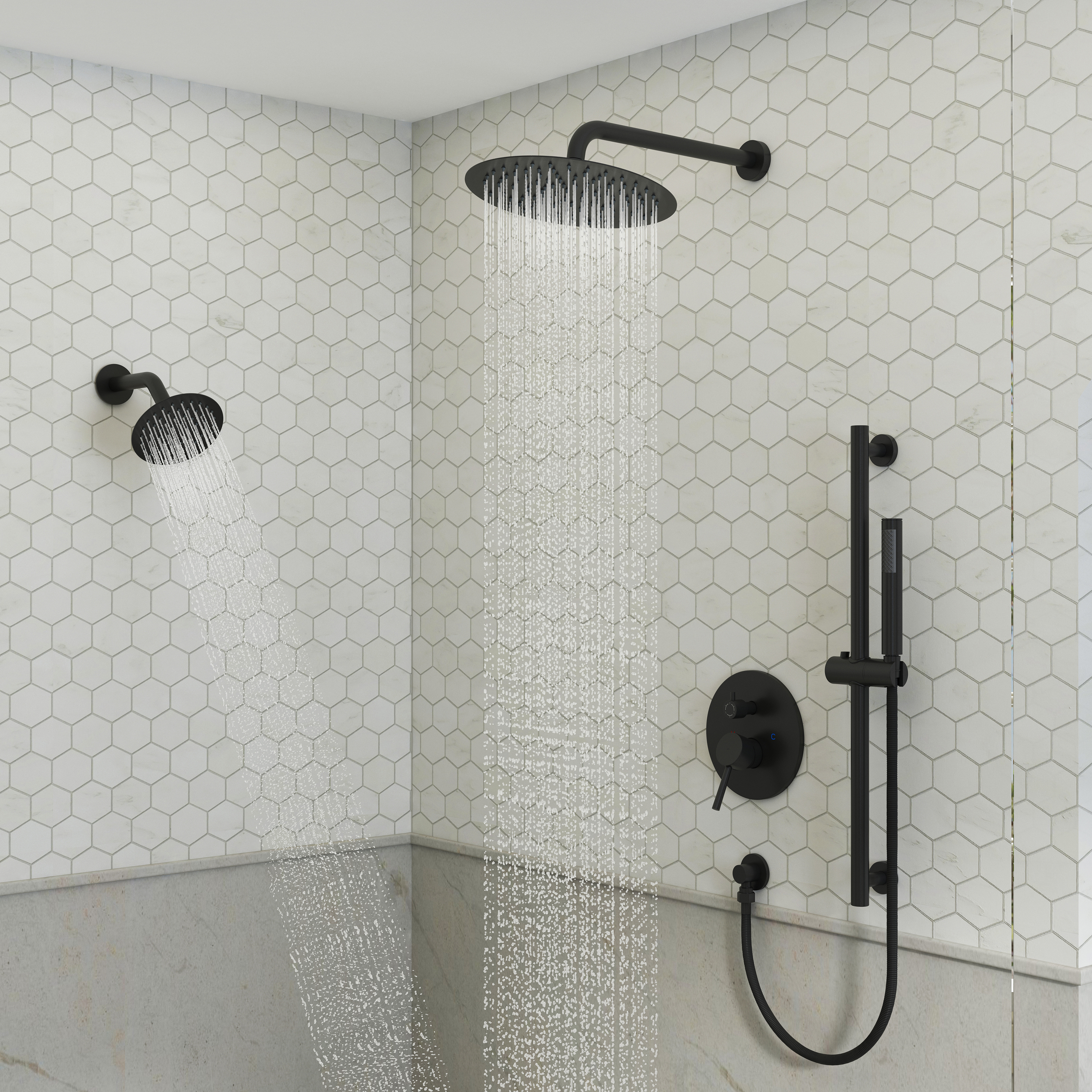 10" 3-Function Dual Shower Head System with 6 Position Settings & Slide Bar