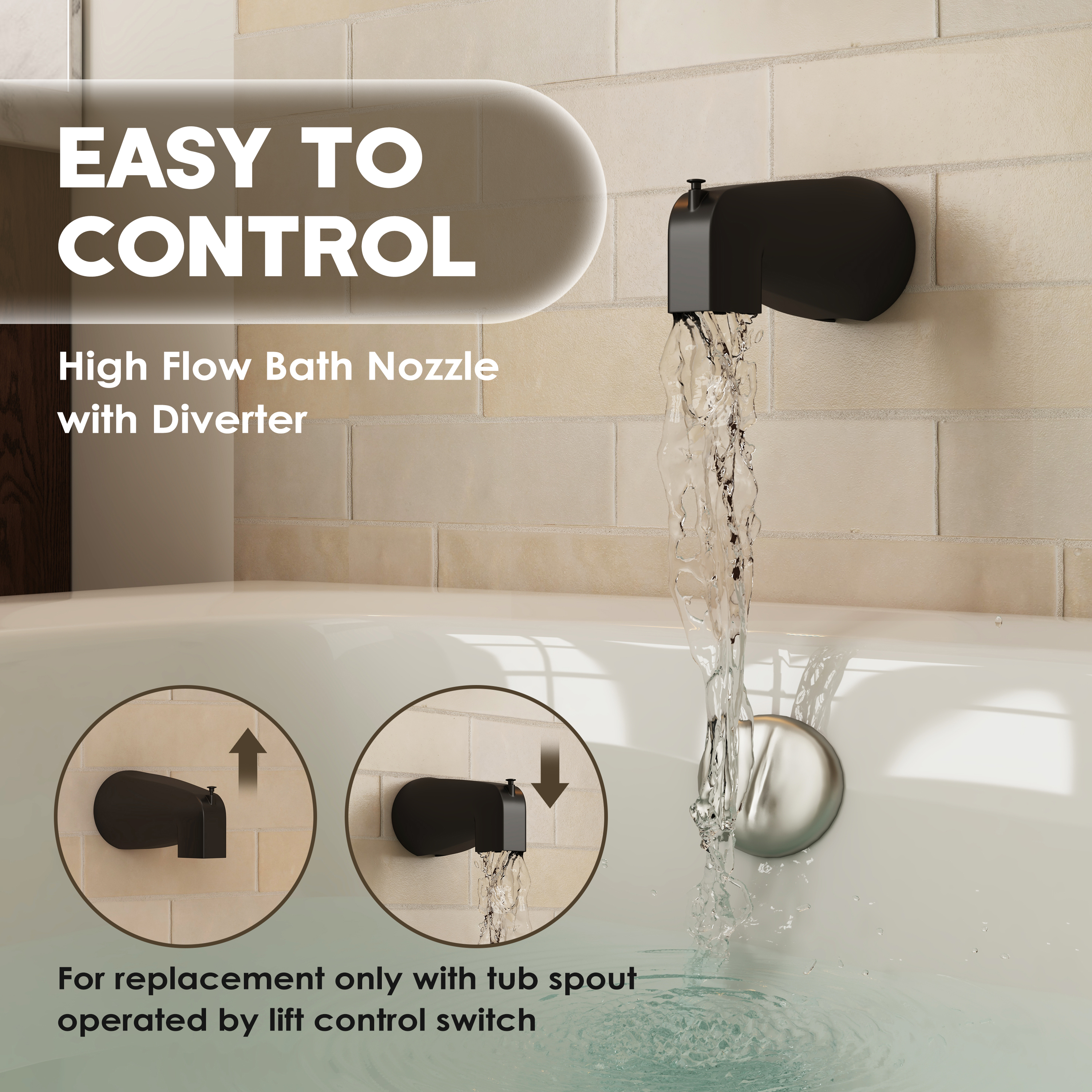 Stainless Steel Lift-Rod Tub Spout Replacement Compatible with Moen