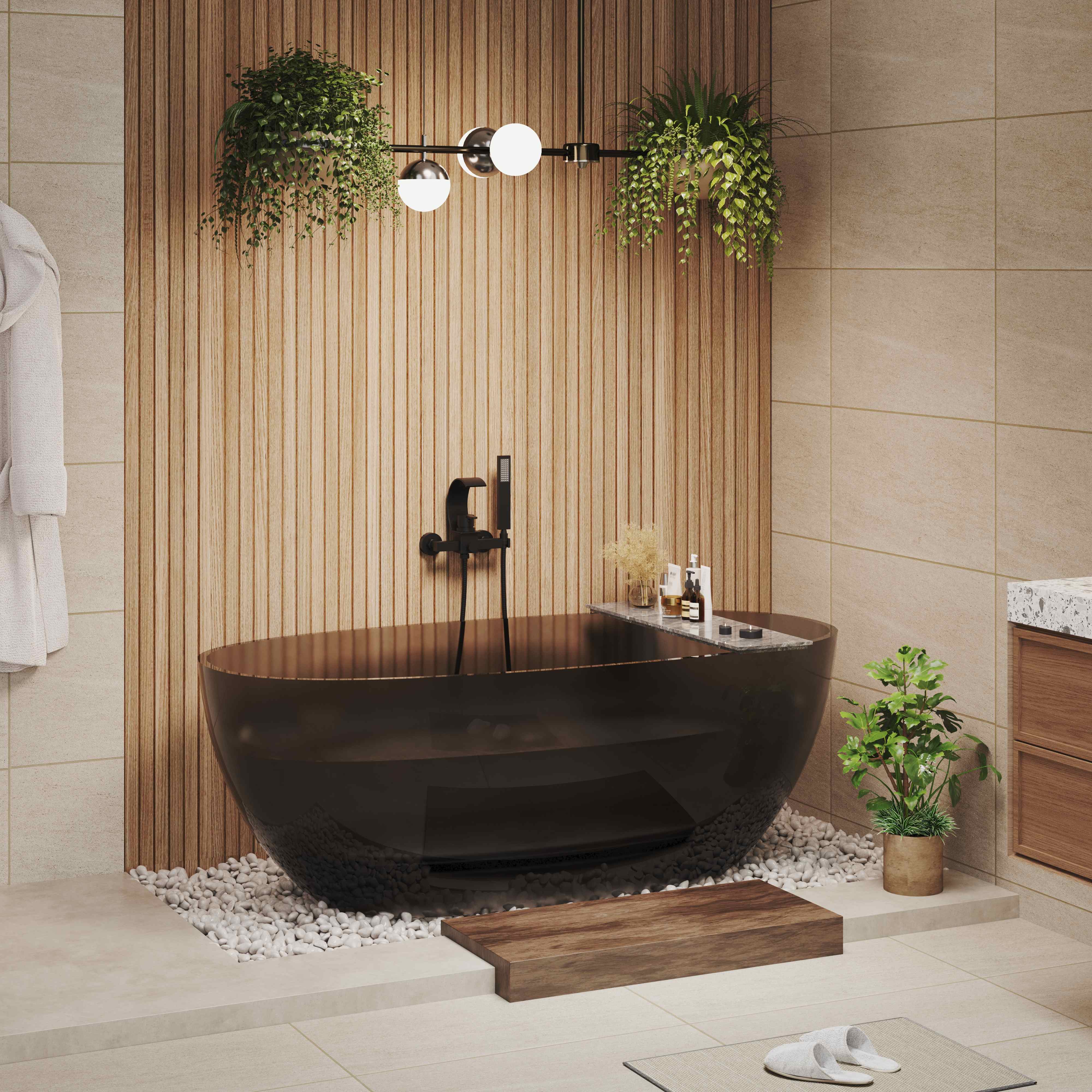 59"/67" Pure Resin Freestanding Transparent Bathtub with Center Drain - Marfa