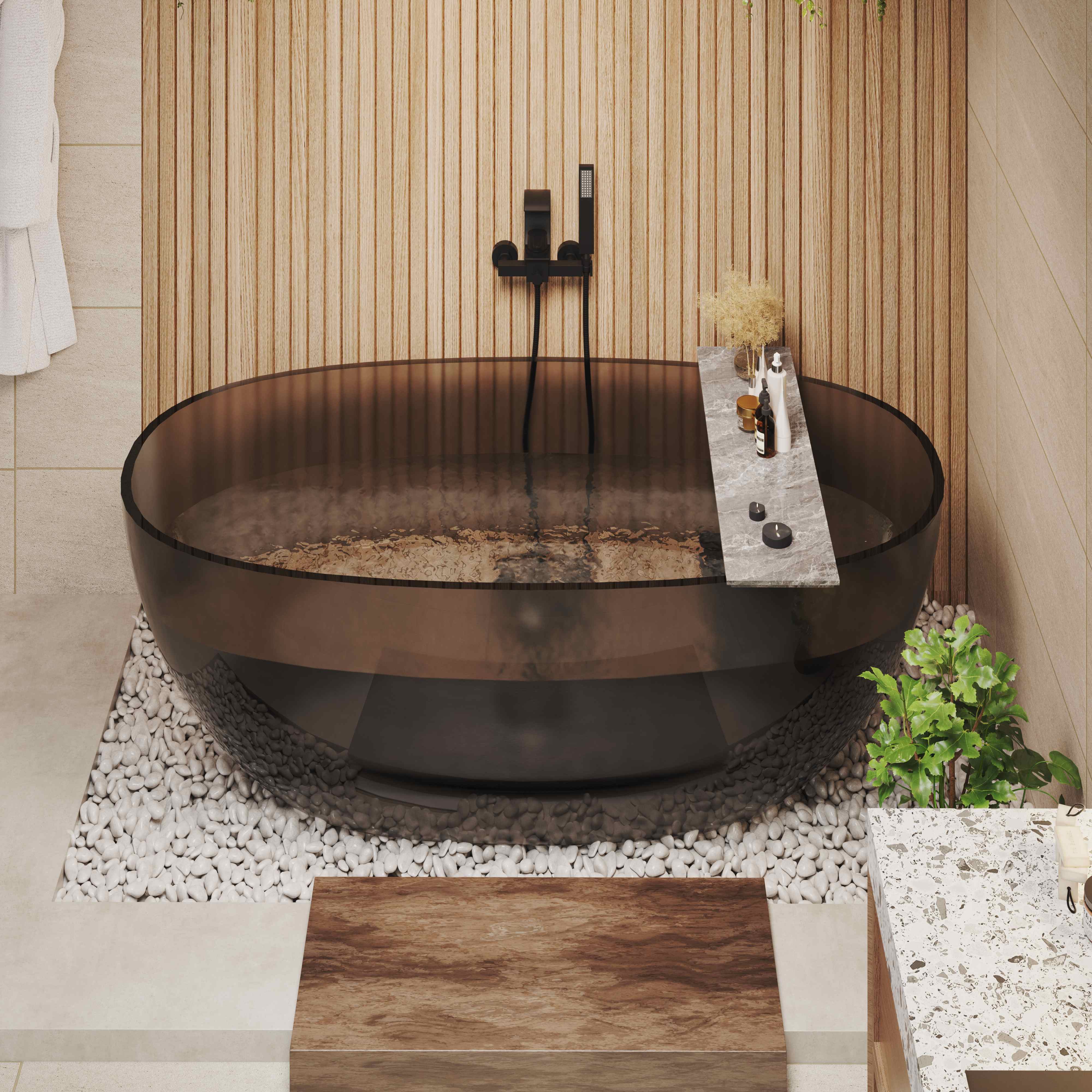 59"/67" Pure Resin Freestanding Transparent Bathtub with Center Drain - Marfa