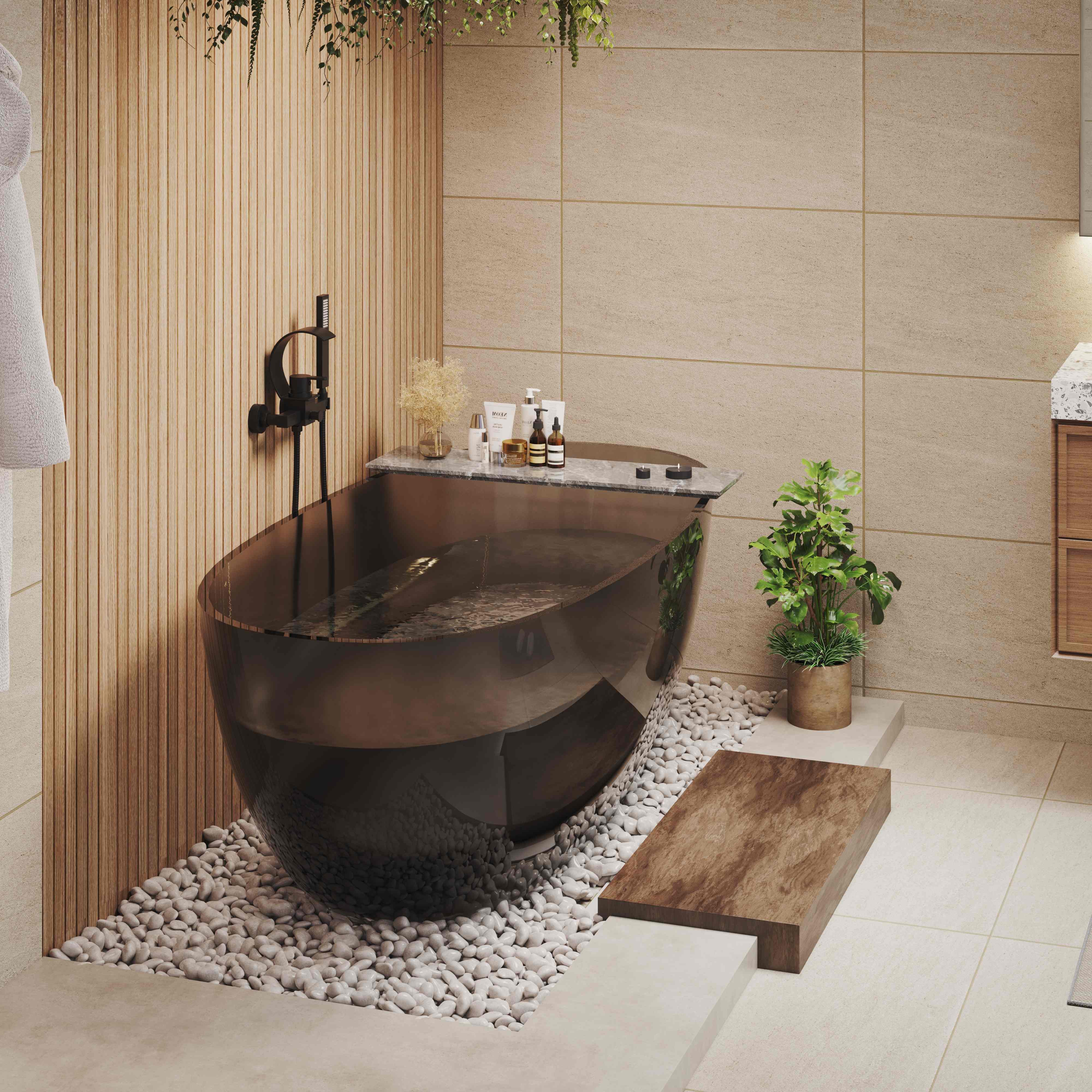 59"/67" Pure Resin Freestanding Transparent Bathtub with Center Drain - Marfa