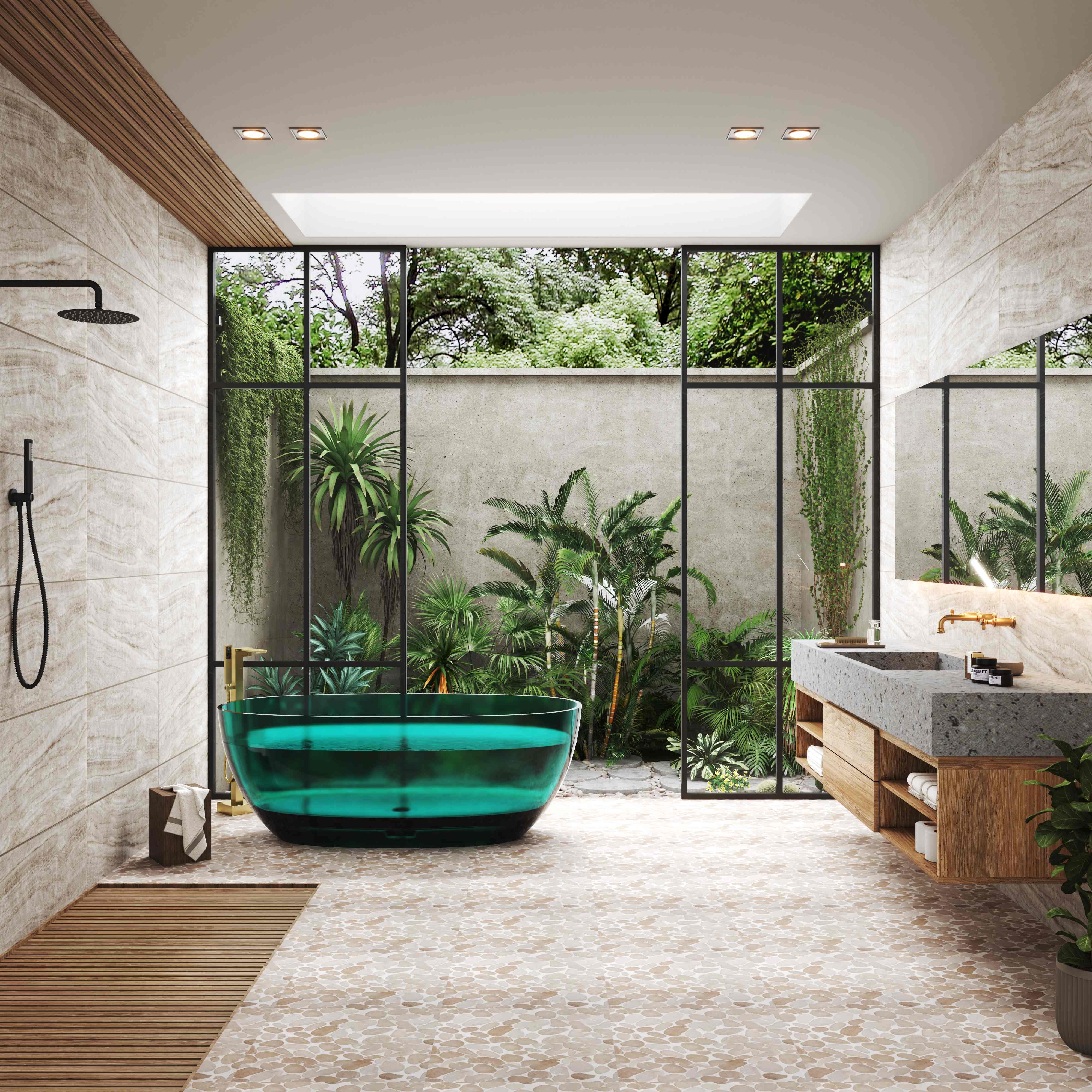 59"/67" Pure Resin Freestanding Transparent Bathtub with Center Drain - Marfa