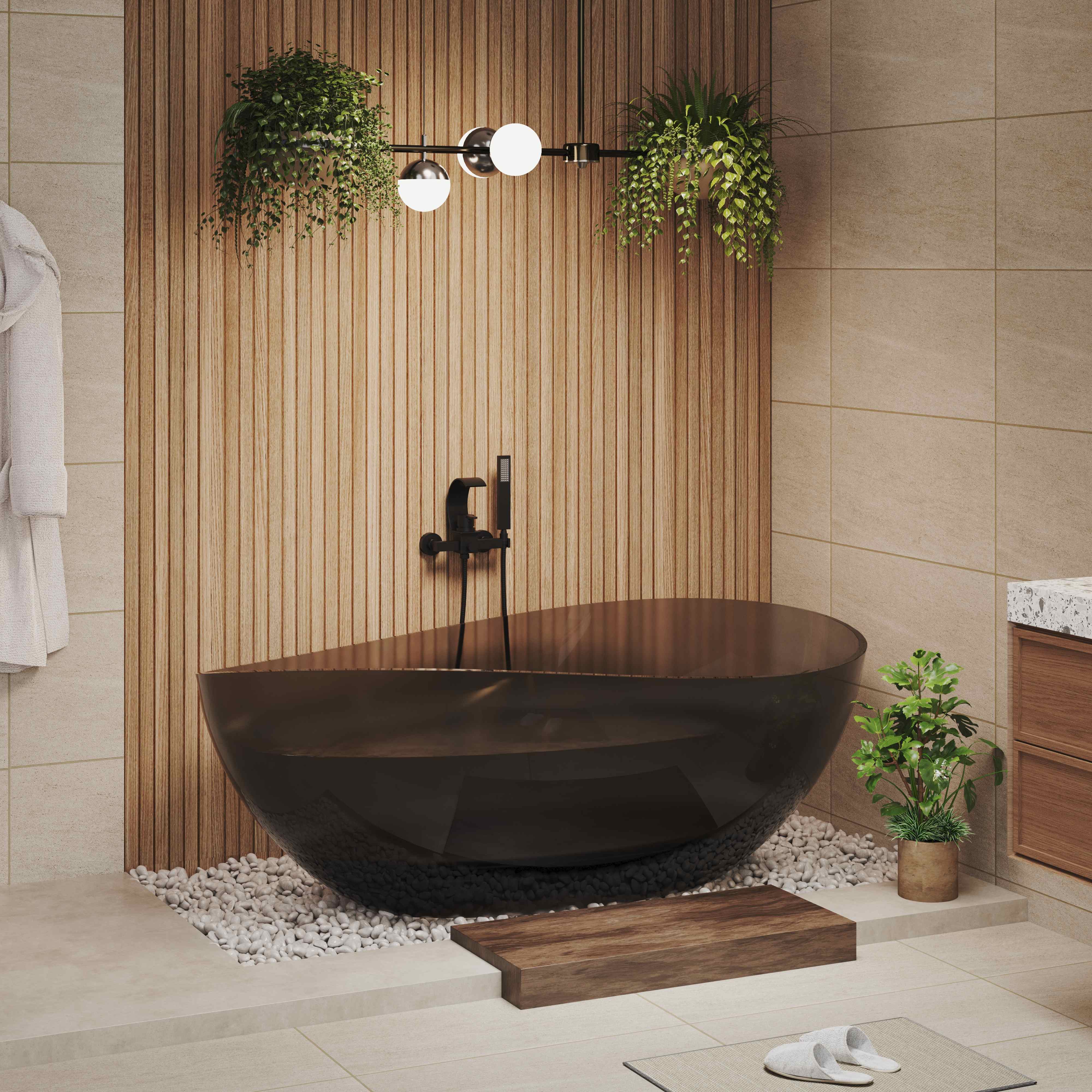 63" Unique Shaped Transparent Resin Freestanding Bathtub with Central Drain - Marfa