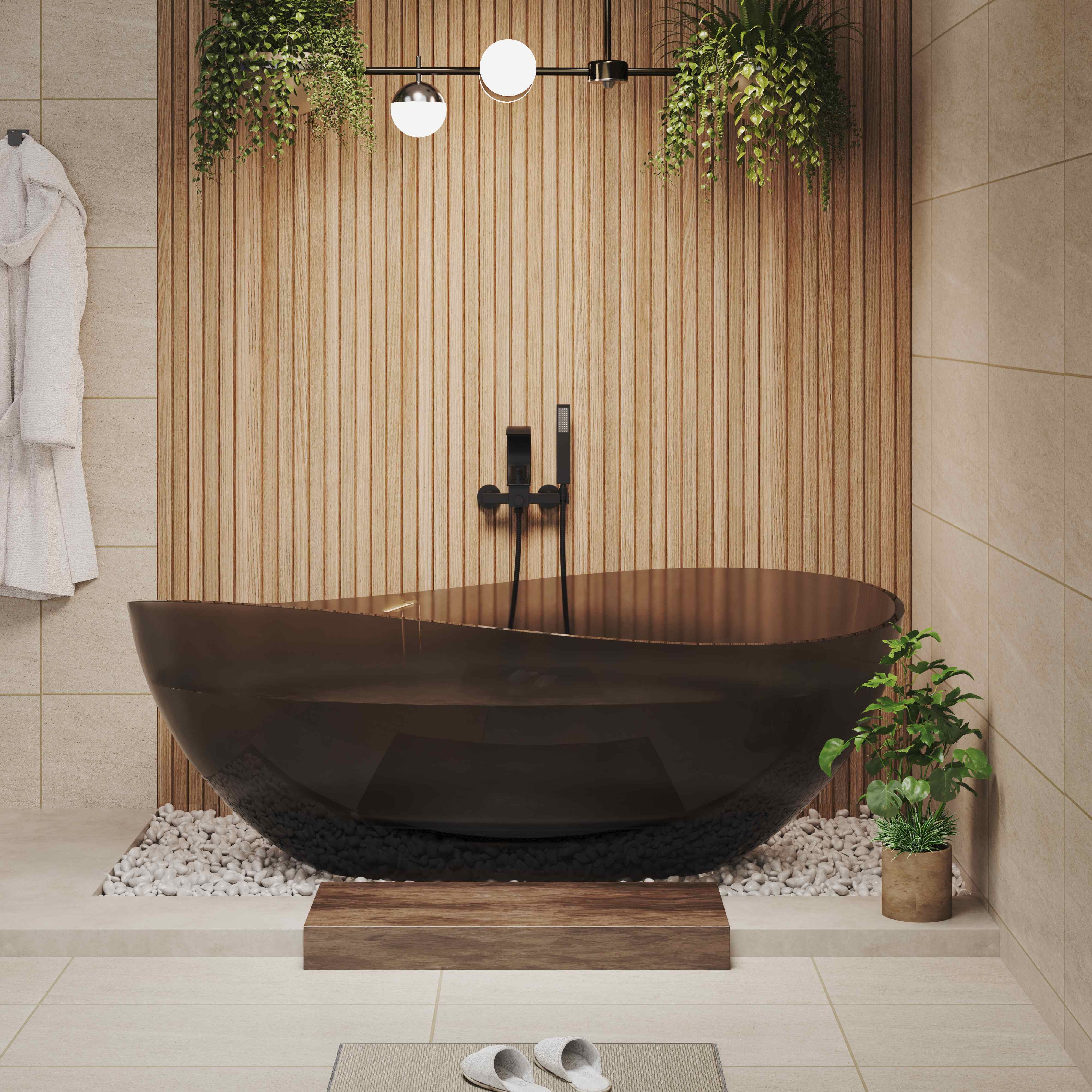 63" Unique Shaped Transparent Resin Freestanding Bathtub with Central Drain - Marfa