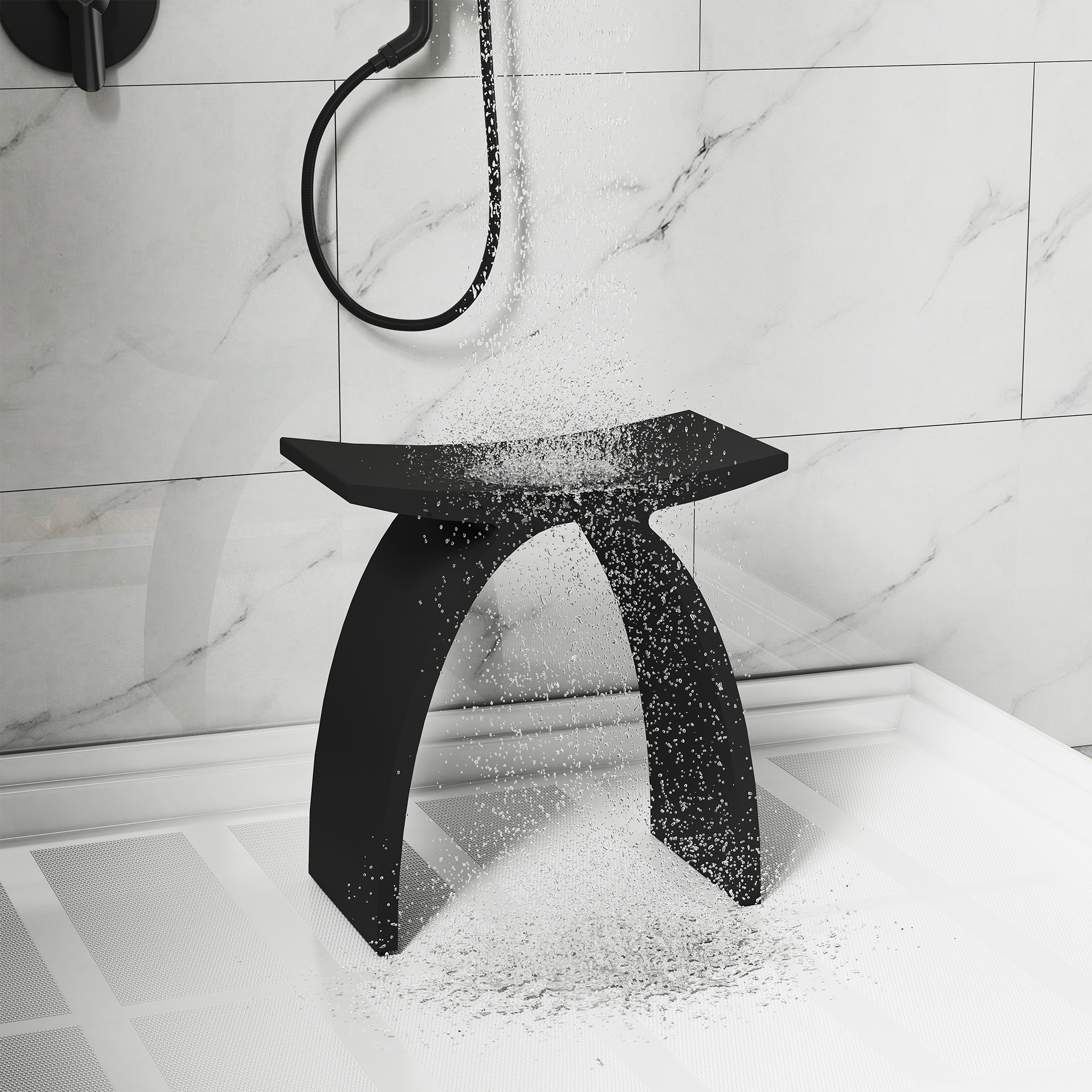 Modern Arched Solid Surface Bathroom Shower Bench in Matte White/Matte Black