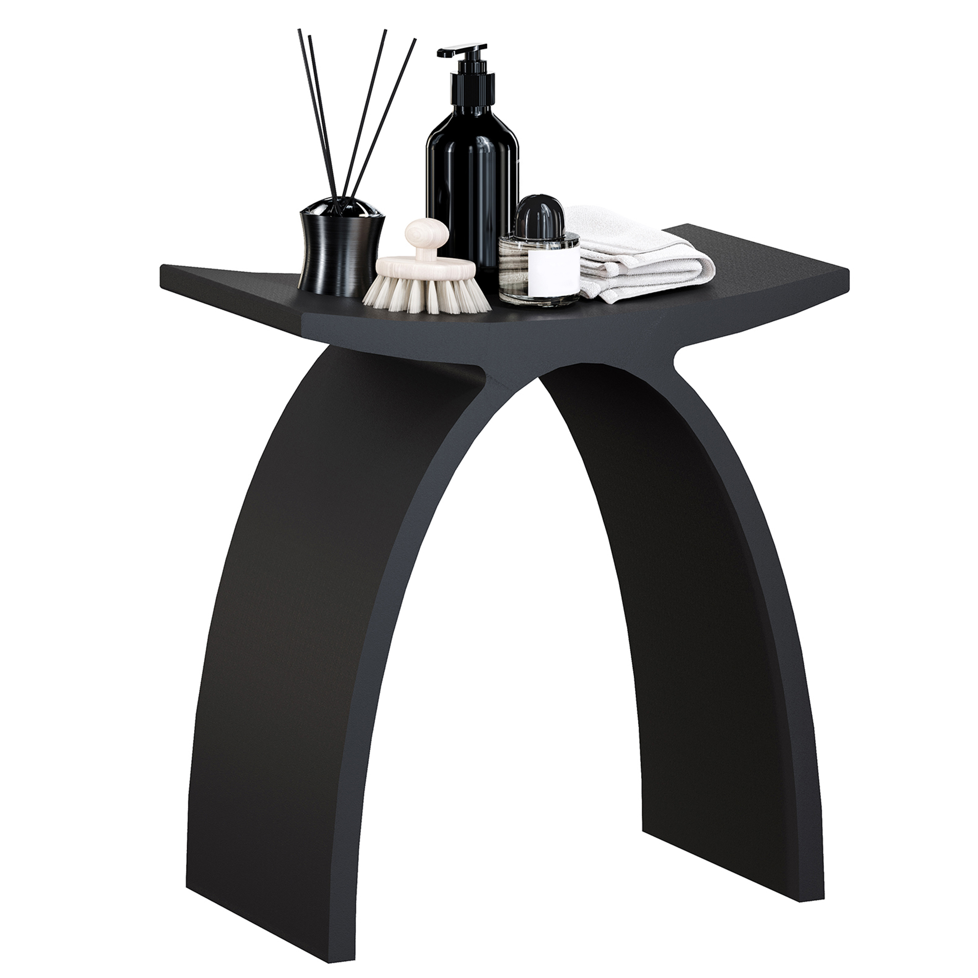 Modern Arched Solid Surface Bathroom Shower Bench in Matte White/Matte Black