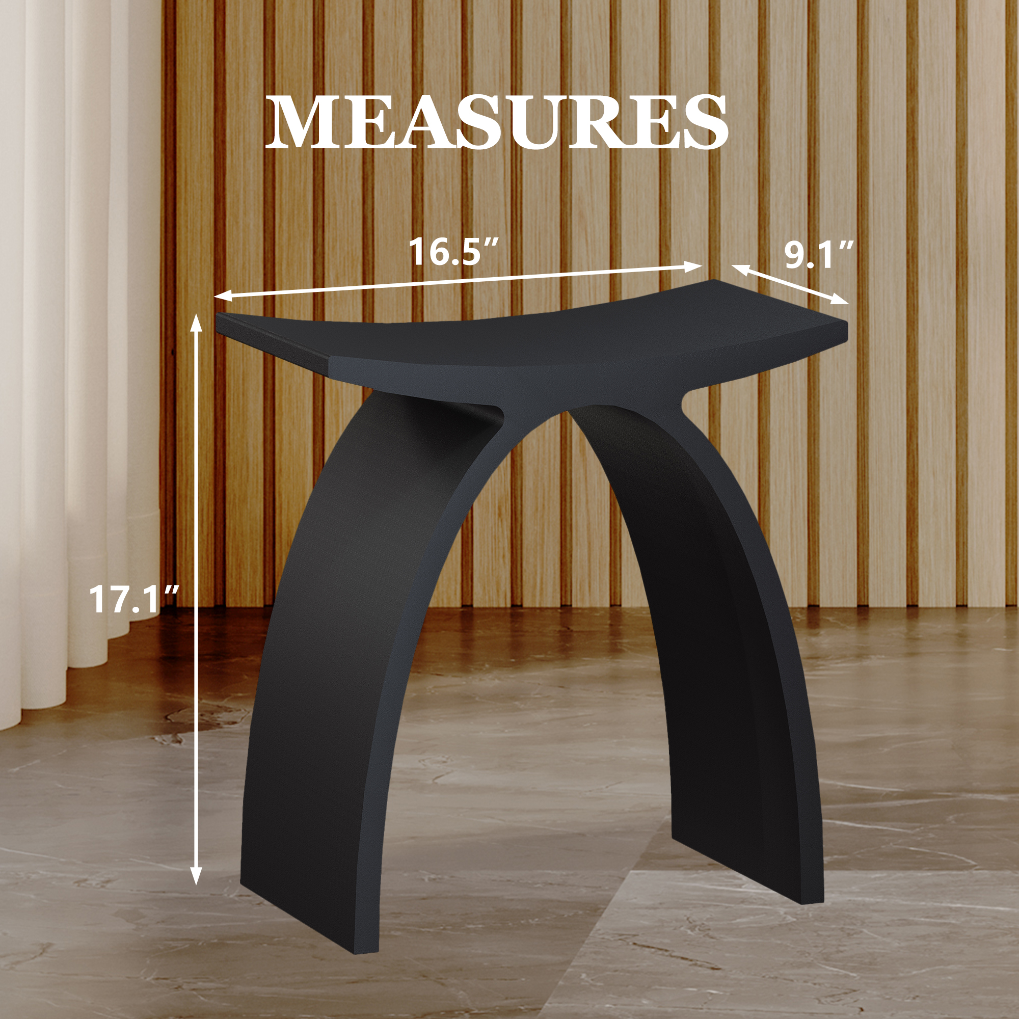 Modern Arched Solid Surface Bathroom Shower Bench in Matte White/Matte Black