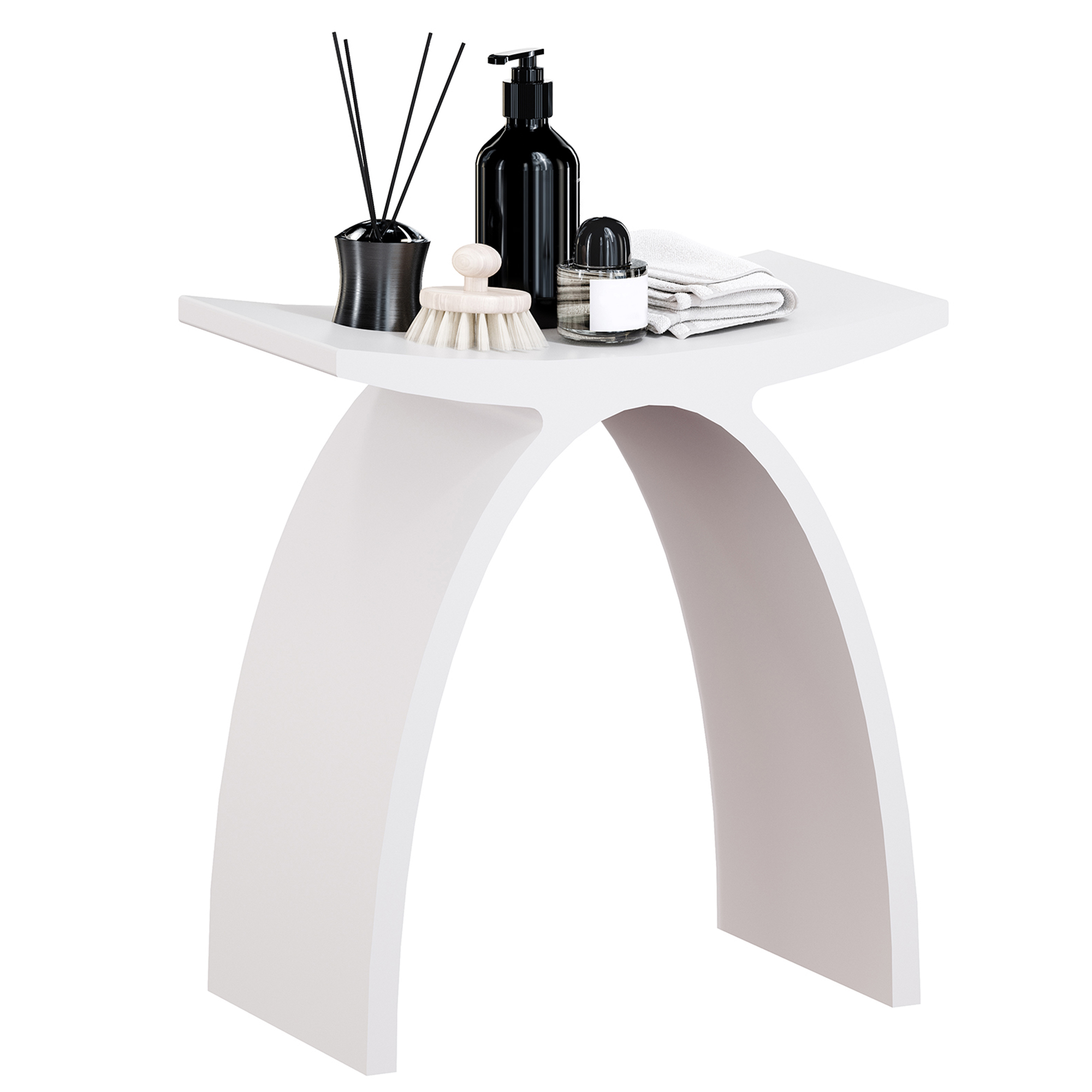Modern Arched Solid Surface Bathroom Shower Bench in Matte White/Matte Black