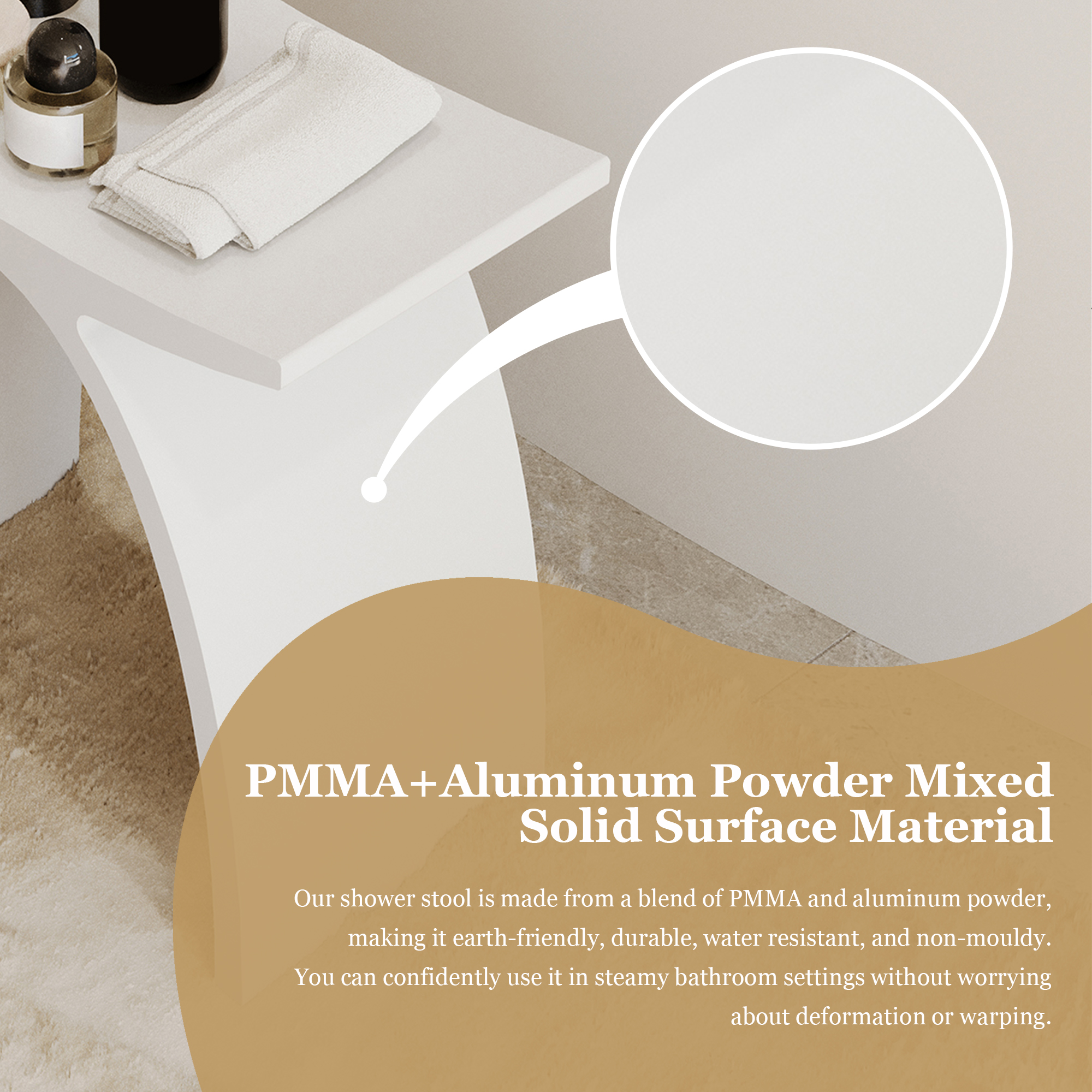 Modern Arched Solid Surface Bathroom Shower Bench in Matte White/Matte Black