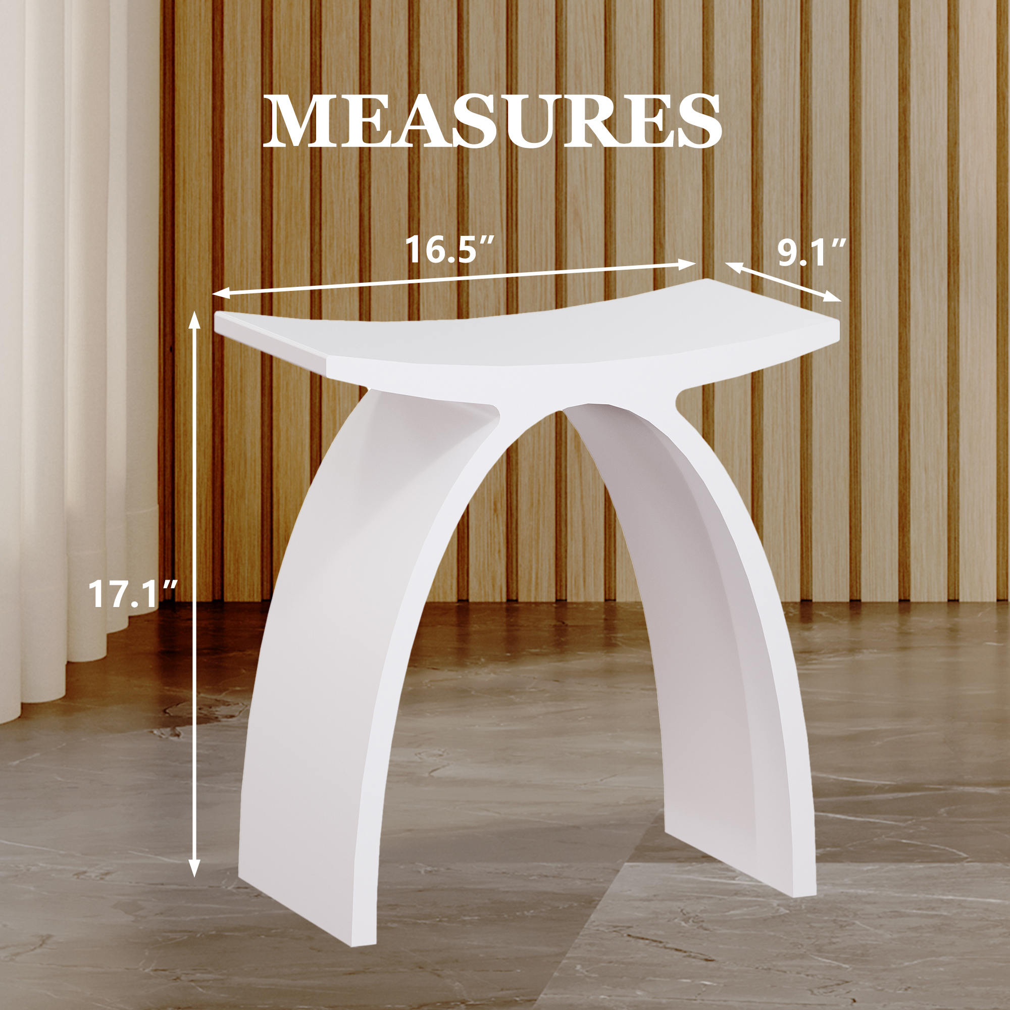 Modern Arched Solid Surface Bathroom Shower Bench in Matte White/Matte Black