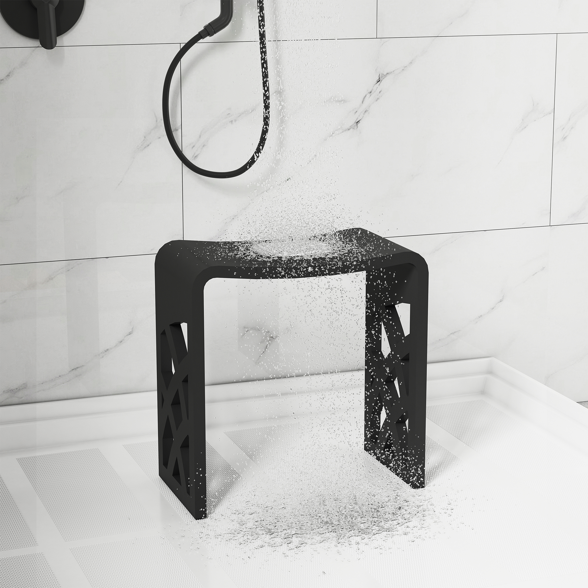 Chic Solid Surface Stone Bathroom Bench with Lattice Carved Legs