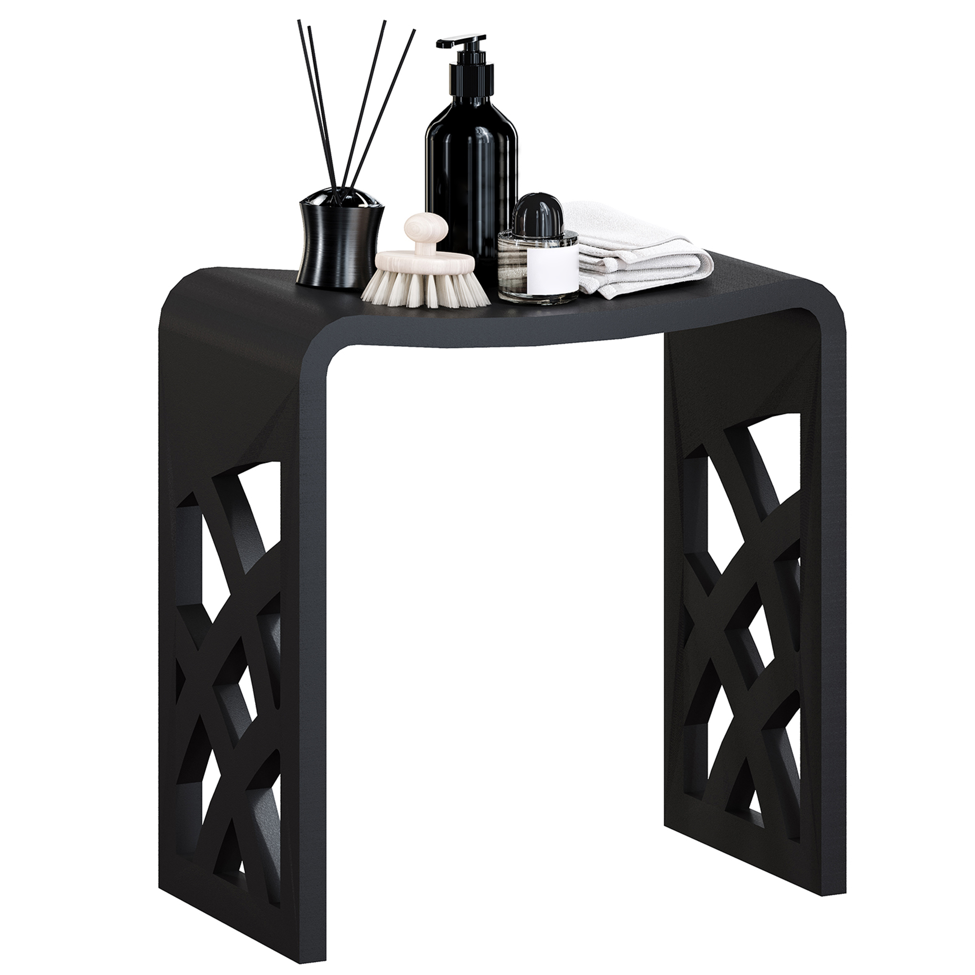 Chic Solid Surface Stone Bathroom Bench with Lattice Carved Legs