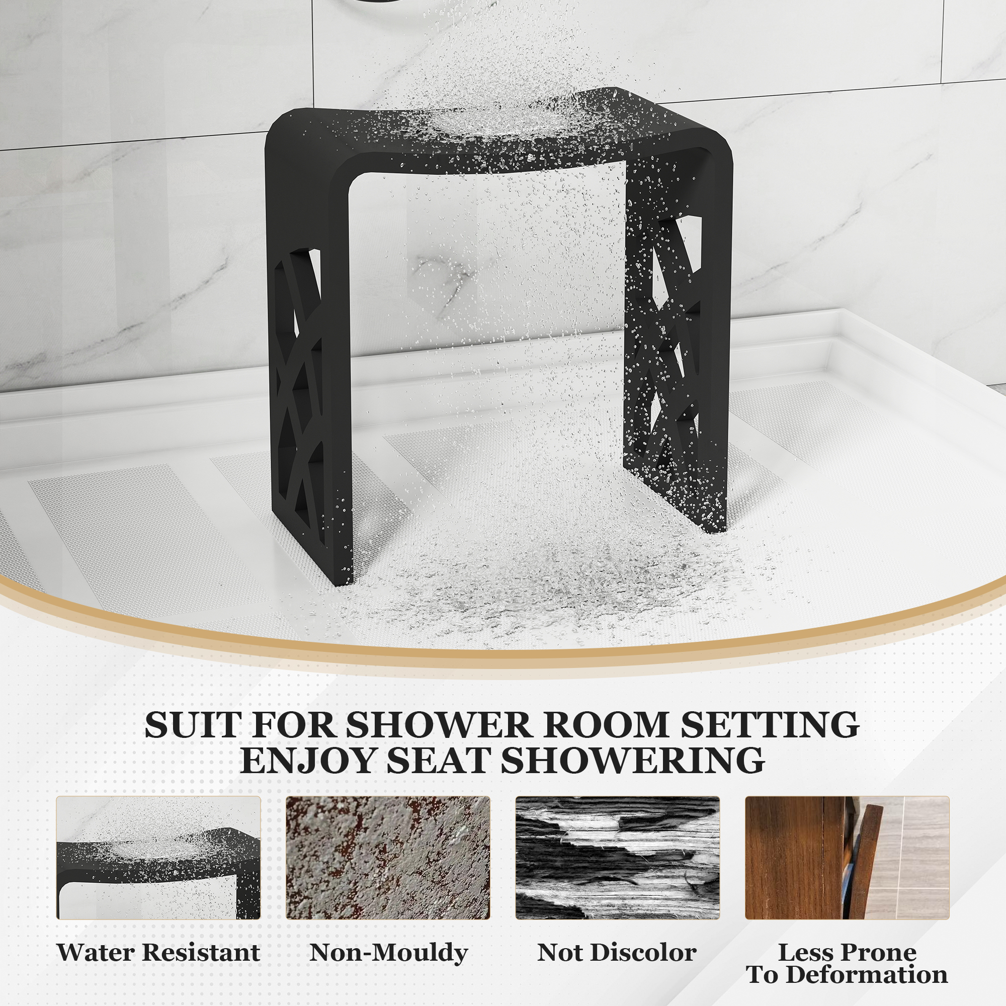 Chic Solid Surface Stone Bathroom Bench with Lattice Carved Legs