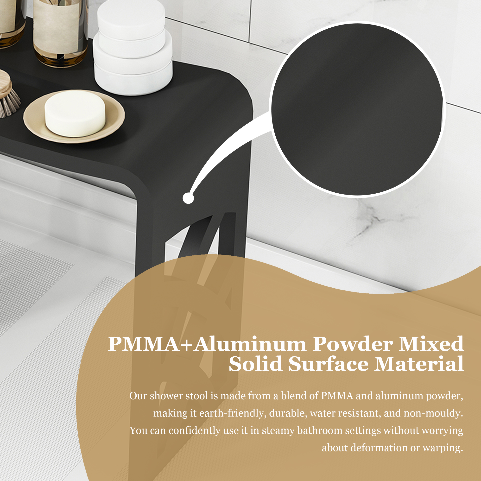 Chic Solid Surface Stone Bathroom Bench with Lattice Carved Legs