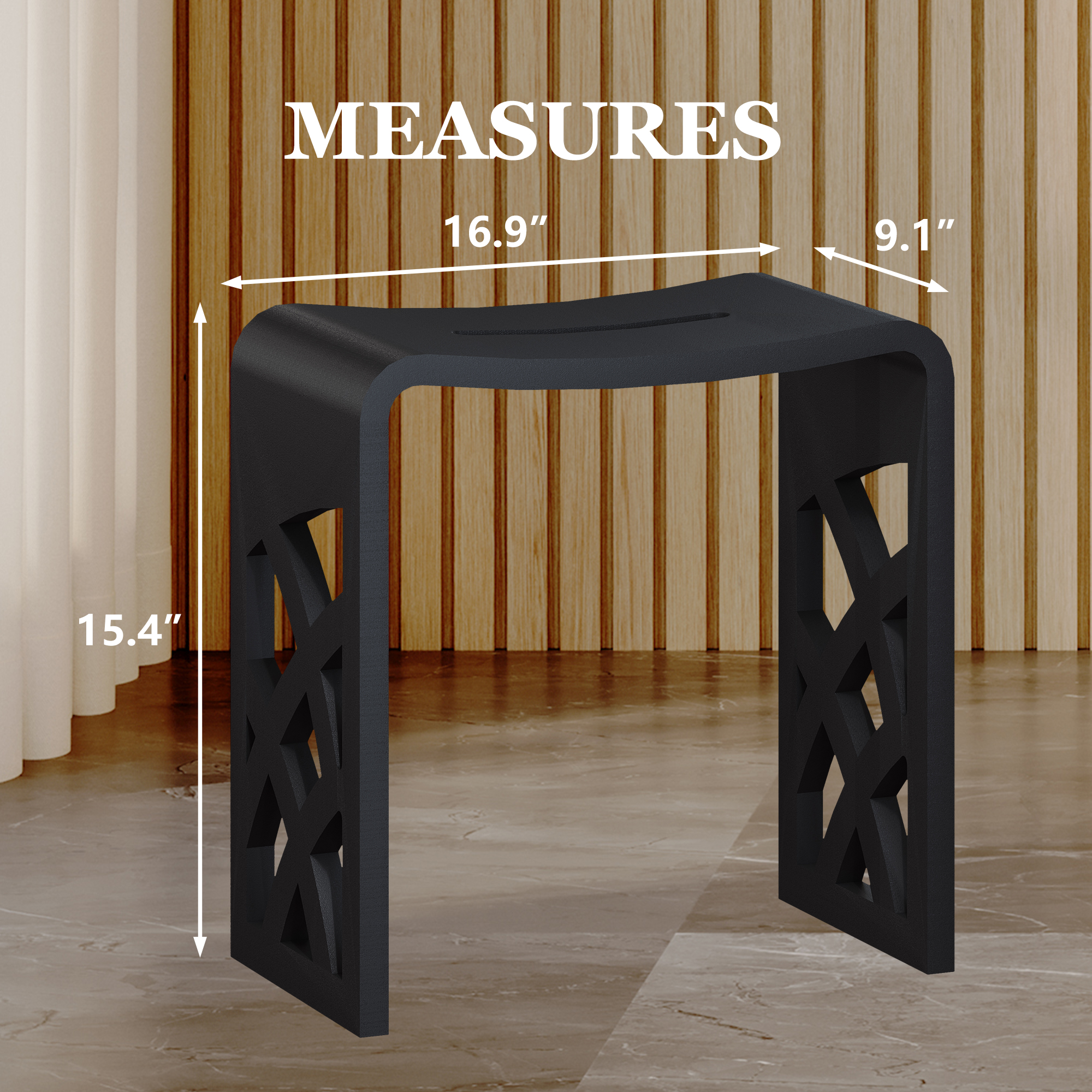 Chic Solid Surface Stone Bathroom Bench with Lattice Carved Legs