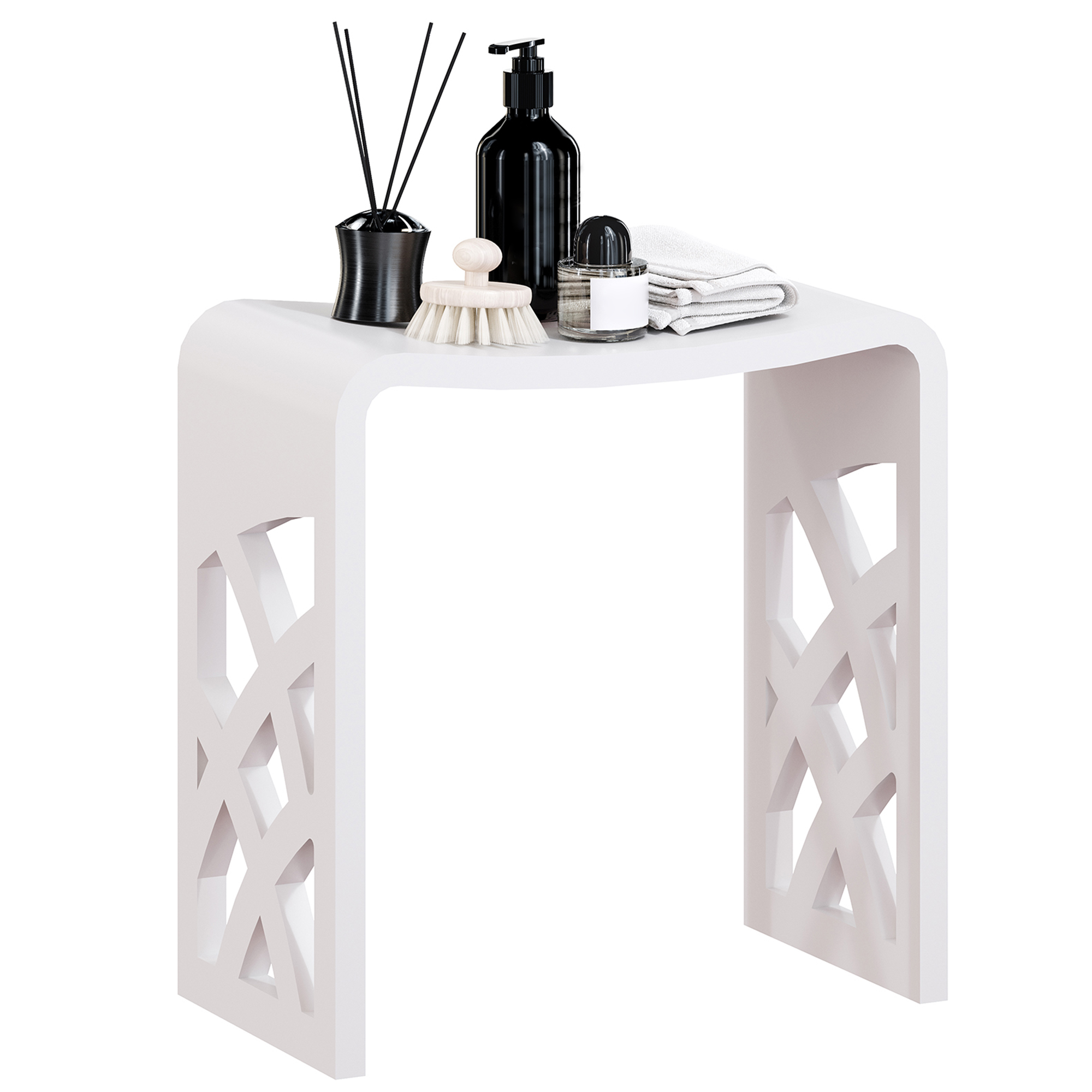 Chic Solid Surface Stone Bathroom Bench with Lattice Carved Legs