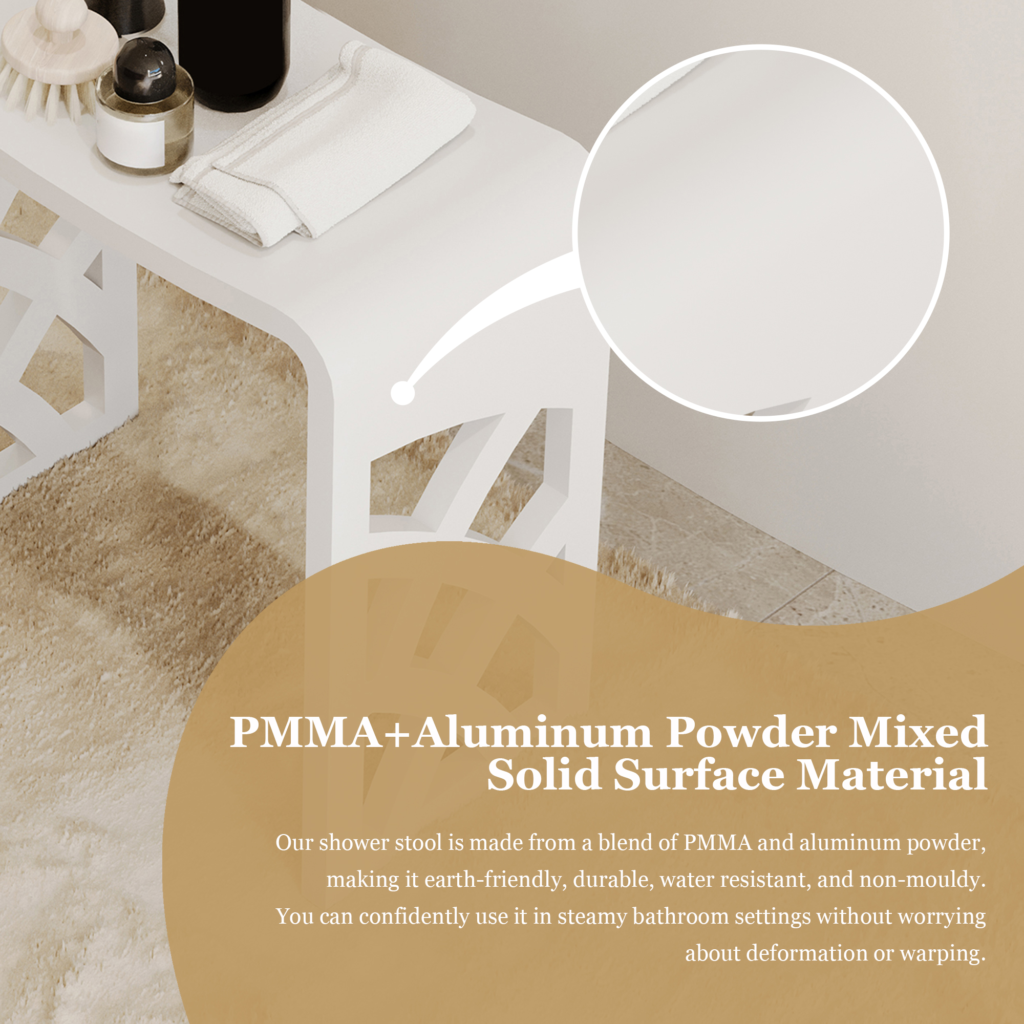 Chic Solid Surface Stone Bathroom Bench with Lattice Carved Legs