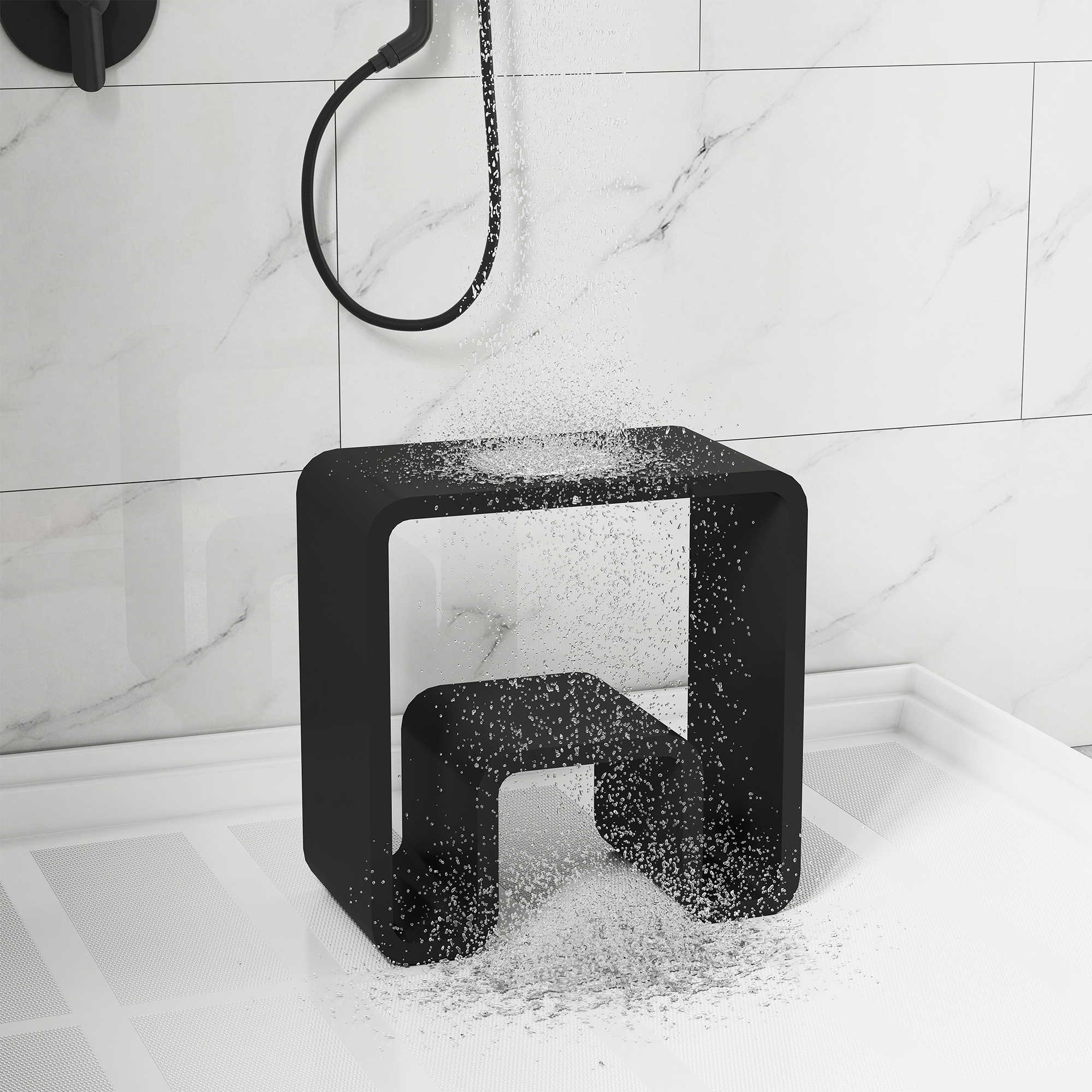 Solid Surface Freestanding Shower Stool with Wide Legs & Dual-Layer Design