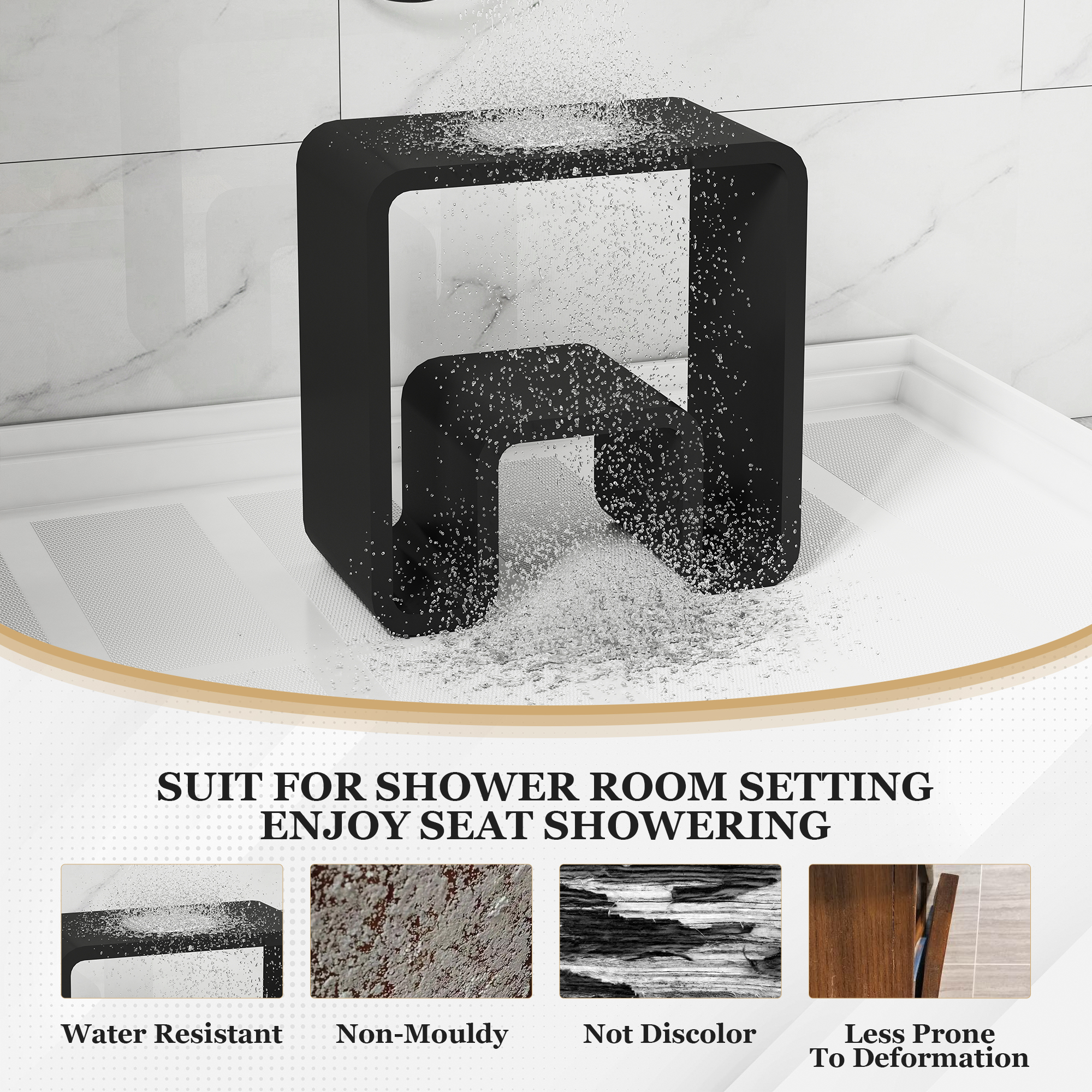 Solid Surface Freestanding Shower Stool with Wide Legs & Dual-Layer Design