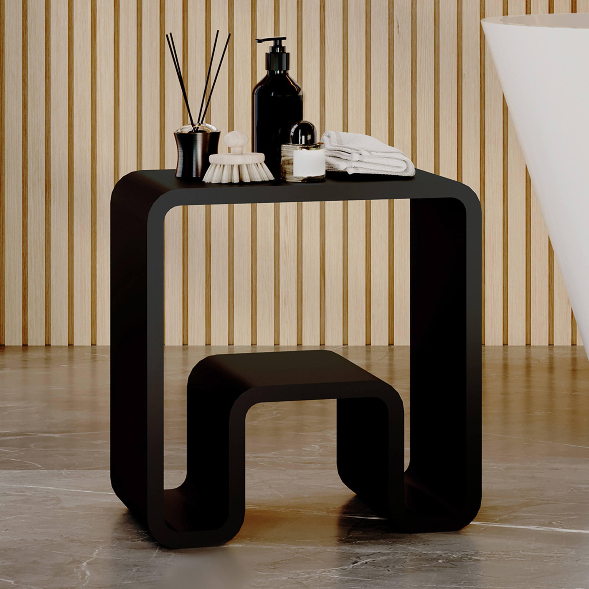 Solid Surface Freestanding Shower Stool with Wide Legs & Dual-Layer Design