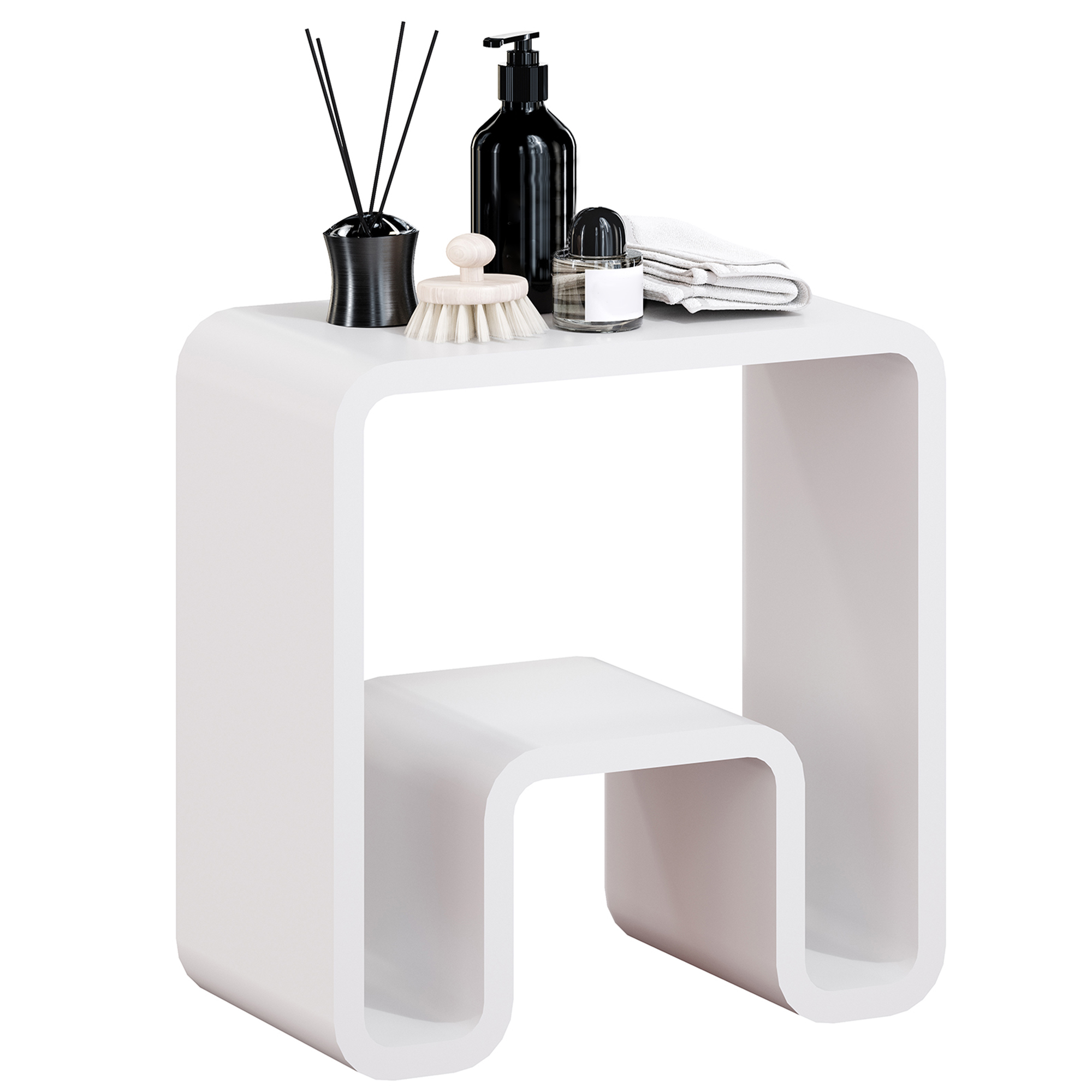 Solid Surface Freestanding Shower Stool with Wide Legs & Dual-Layer Design