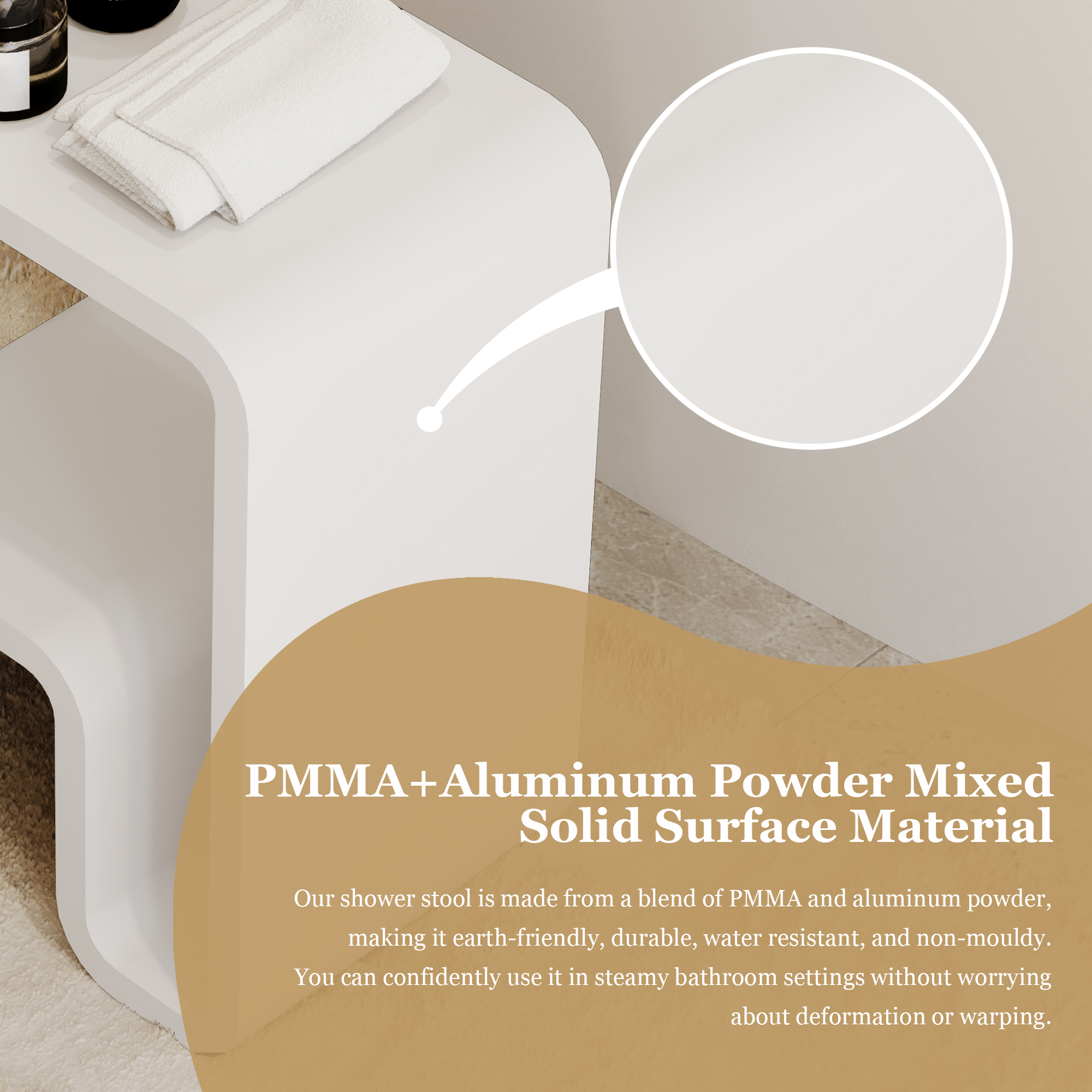 Solid Surface Freestanding Shower Stool with Wide Legs & Dual-Layer Design