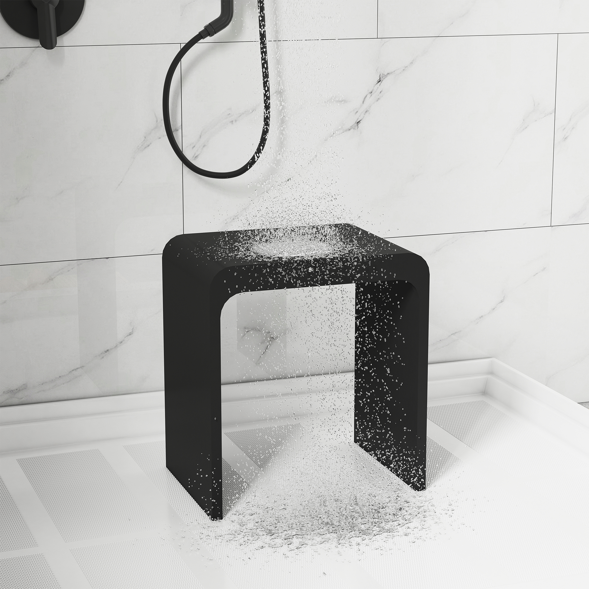 Solid Surface Bathroom Shower Stool with 1.77" Thickened Seat