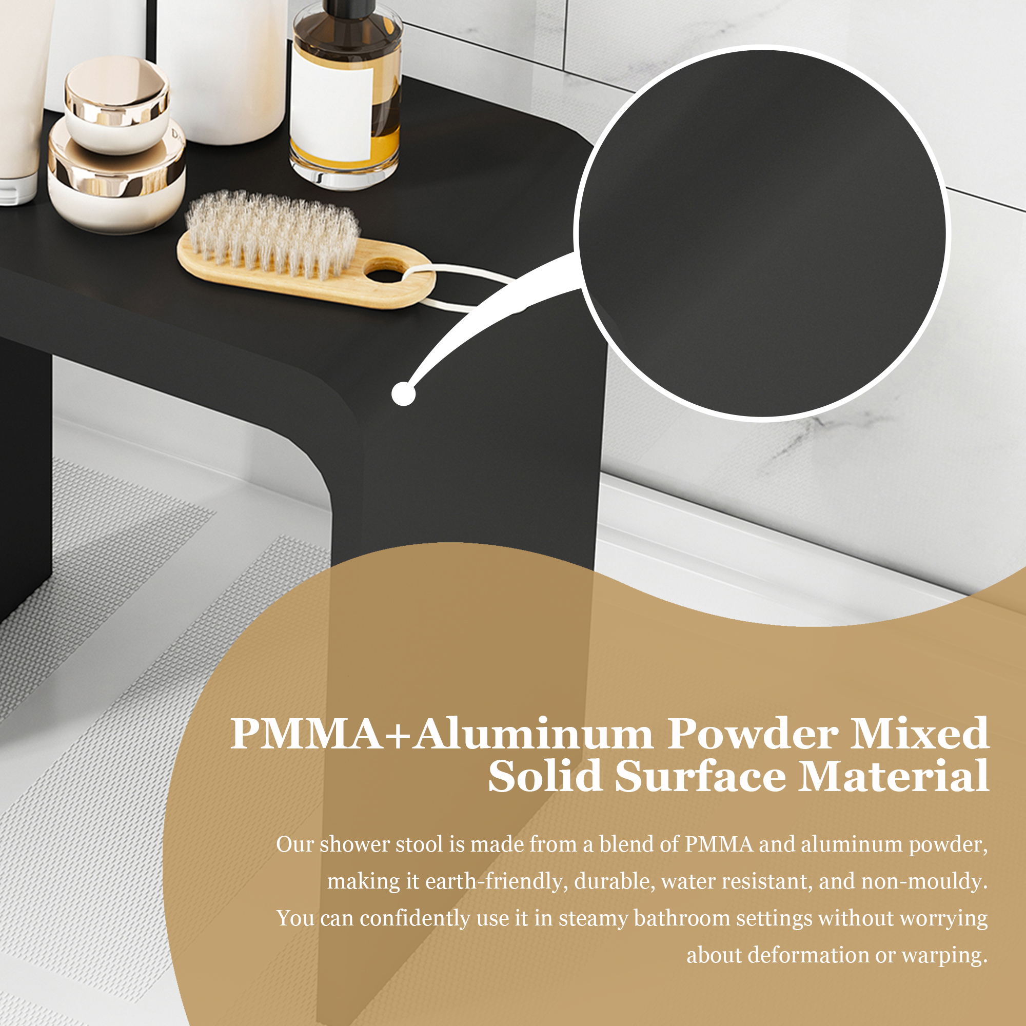 Solid Surface Bathroom Shower Stool with 1.77" Thickened Seat