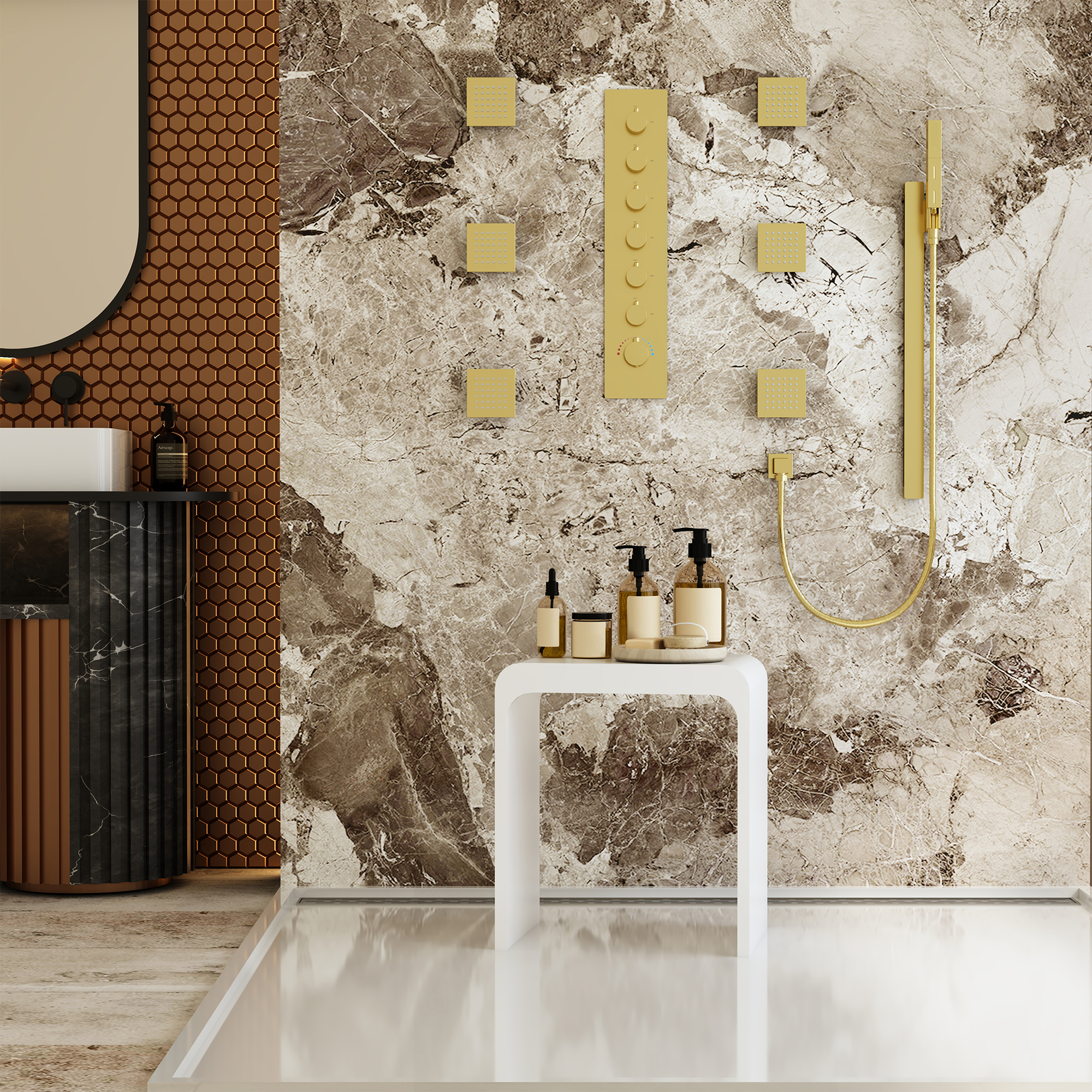 Solid Surface Bathroom Shower Stool with 1.77" Thickened Seat