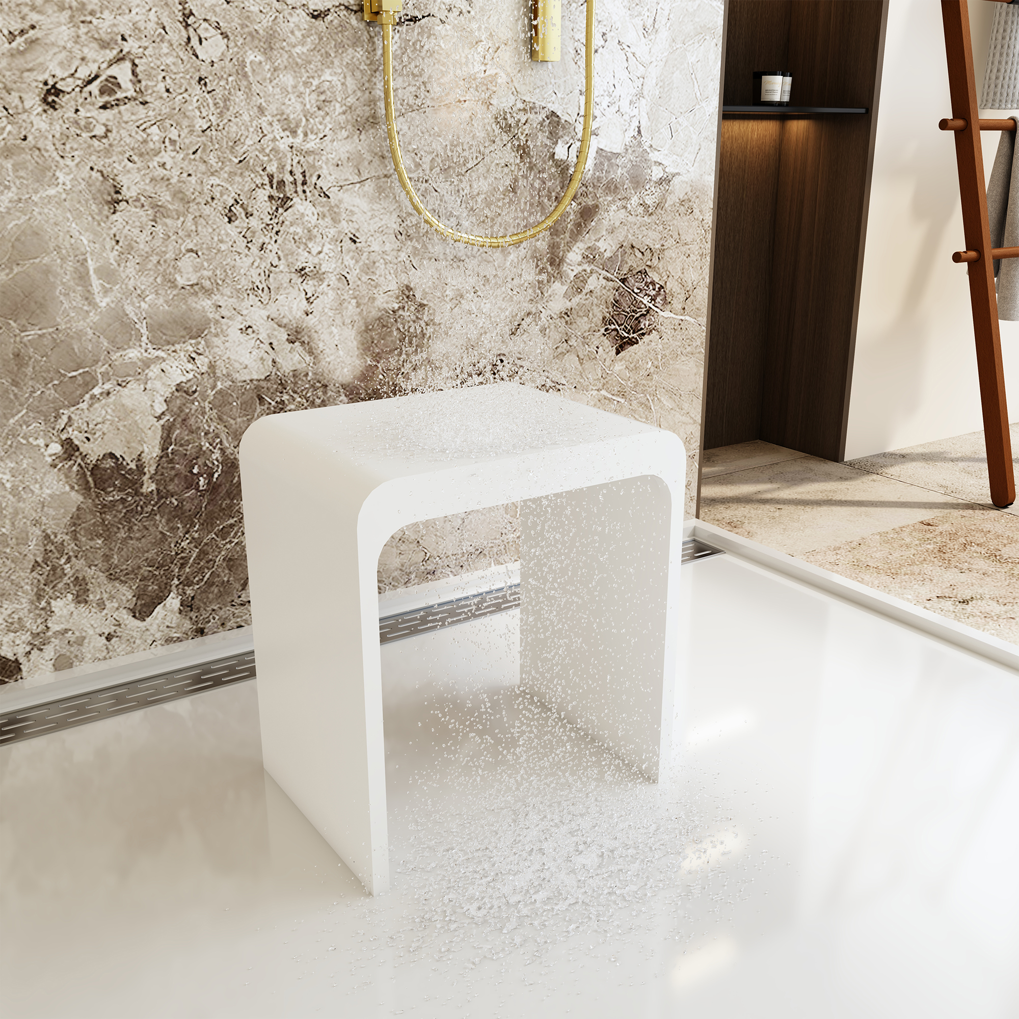 Solid Surface Bathroom Shower Stool with 1.77" Thickened Seat