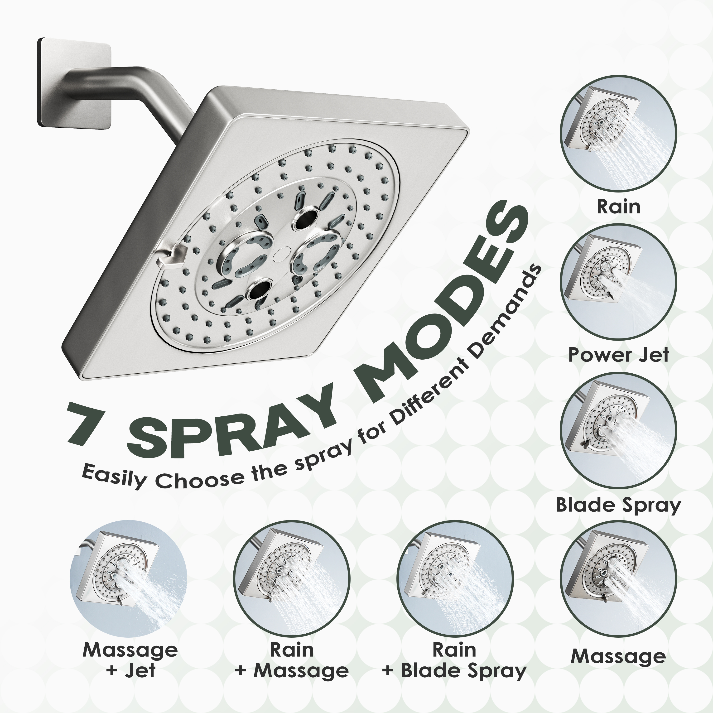 7-Function Replacement Shower Head with Shower Arm & Flange