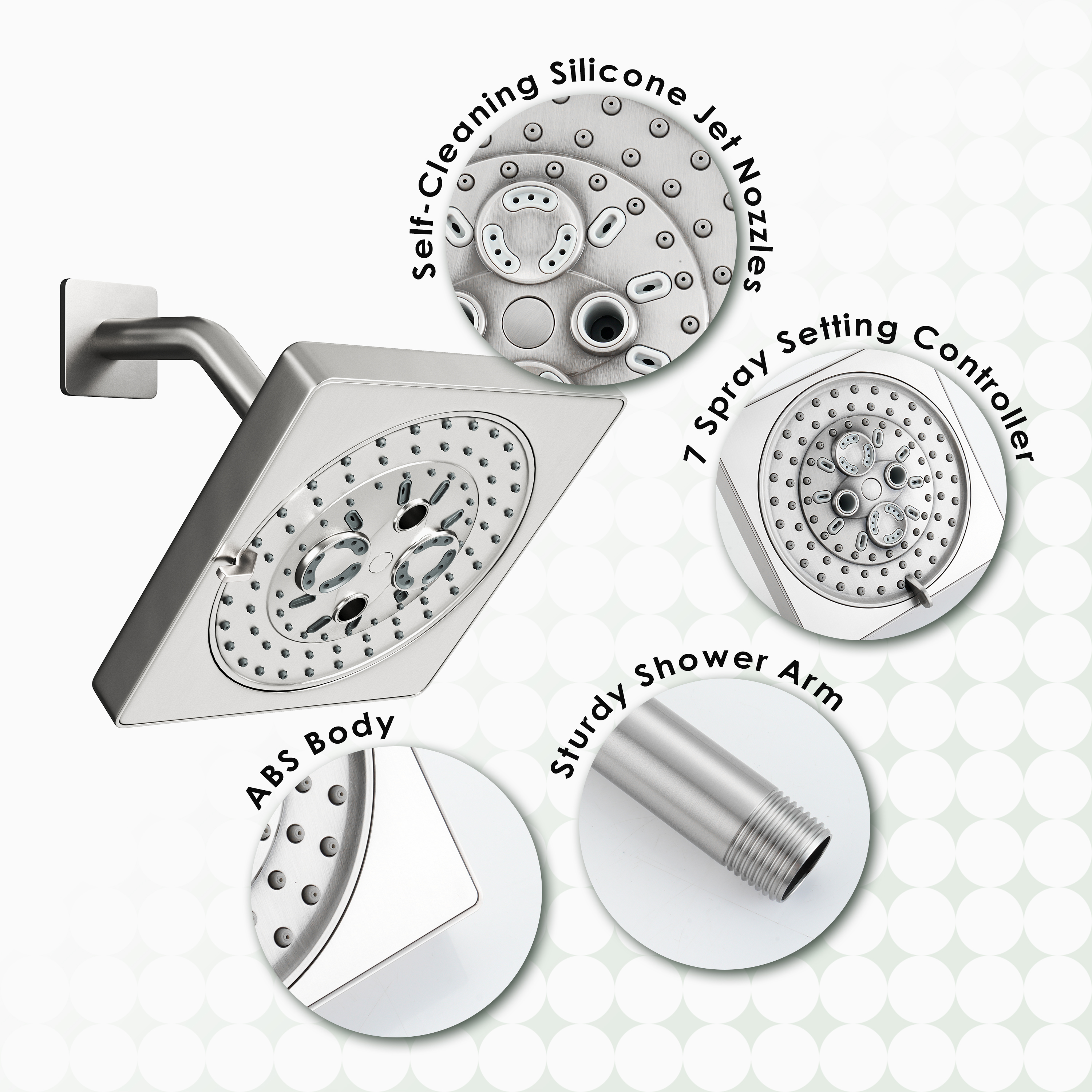 7-Function Replacement Shower Head with Shower Arm & Flange
