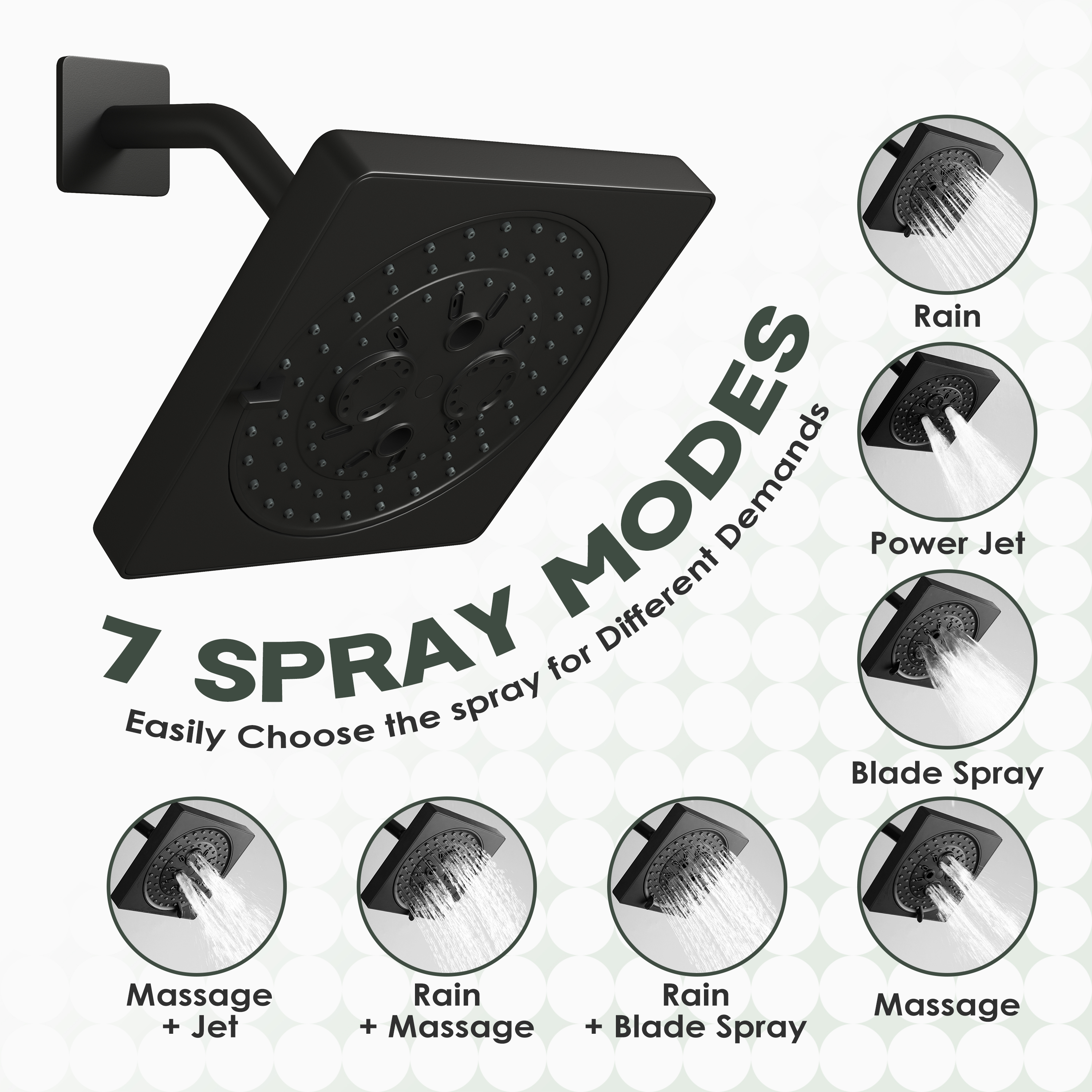 7-Function Replacement Shower Head with Shower Arm & Flange