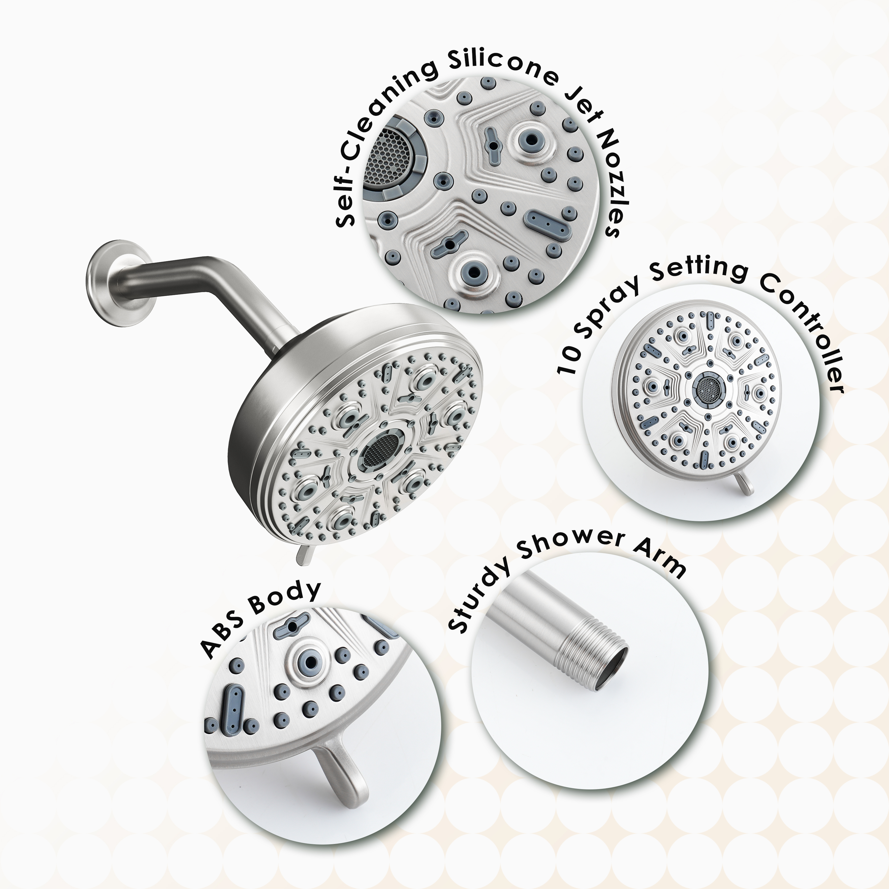 5-inch 10-Function Replacement Shower Head with Arm & Flange