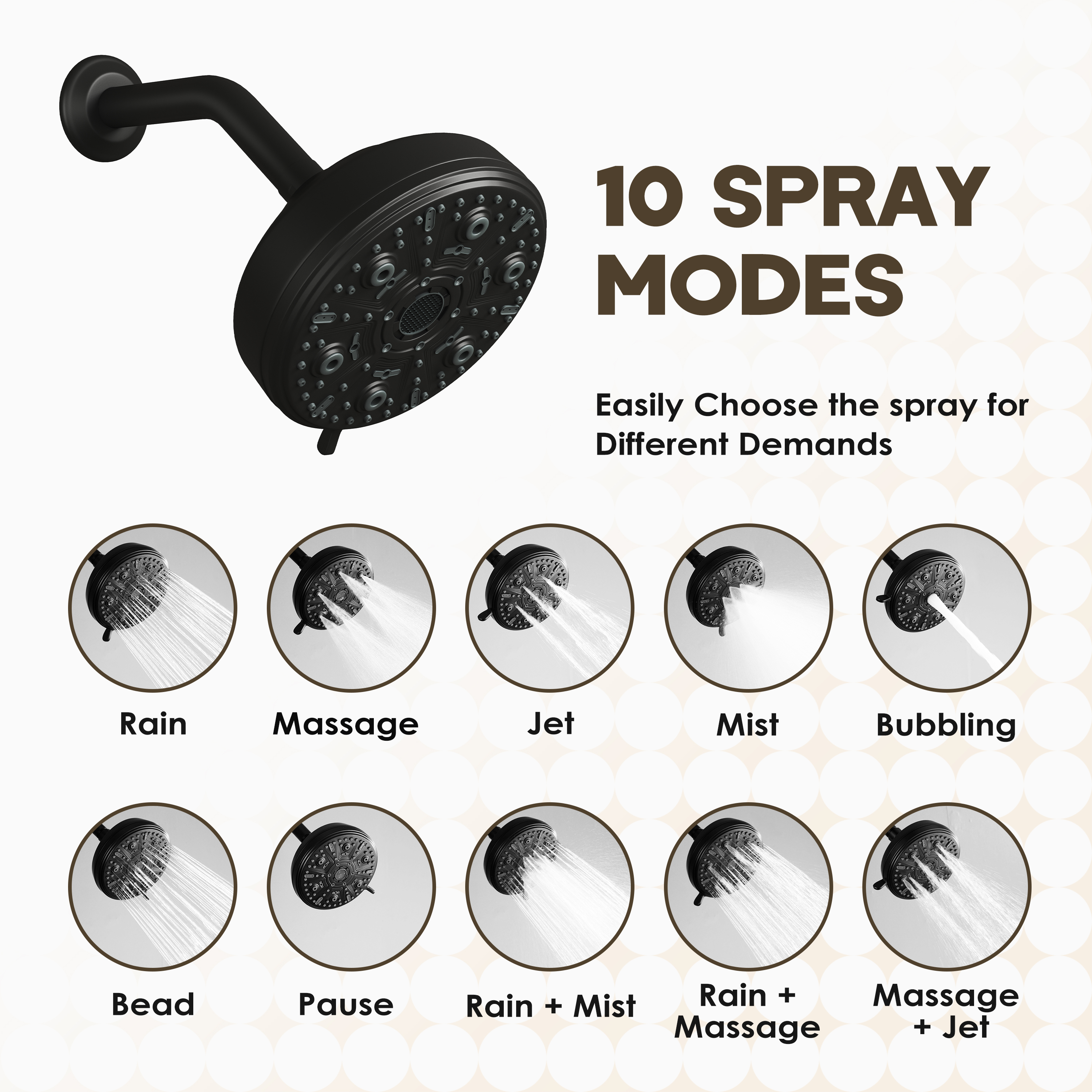 5-inch 10-Function Replacement Shower Head with Arm & Flange