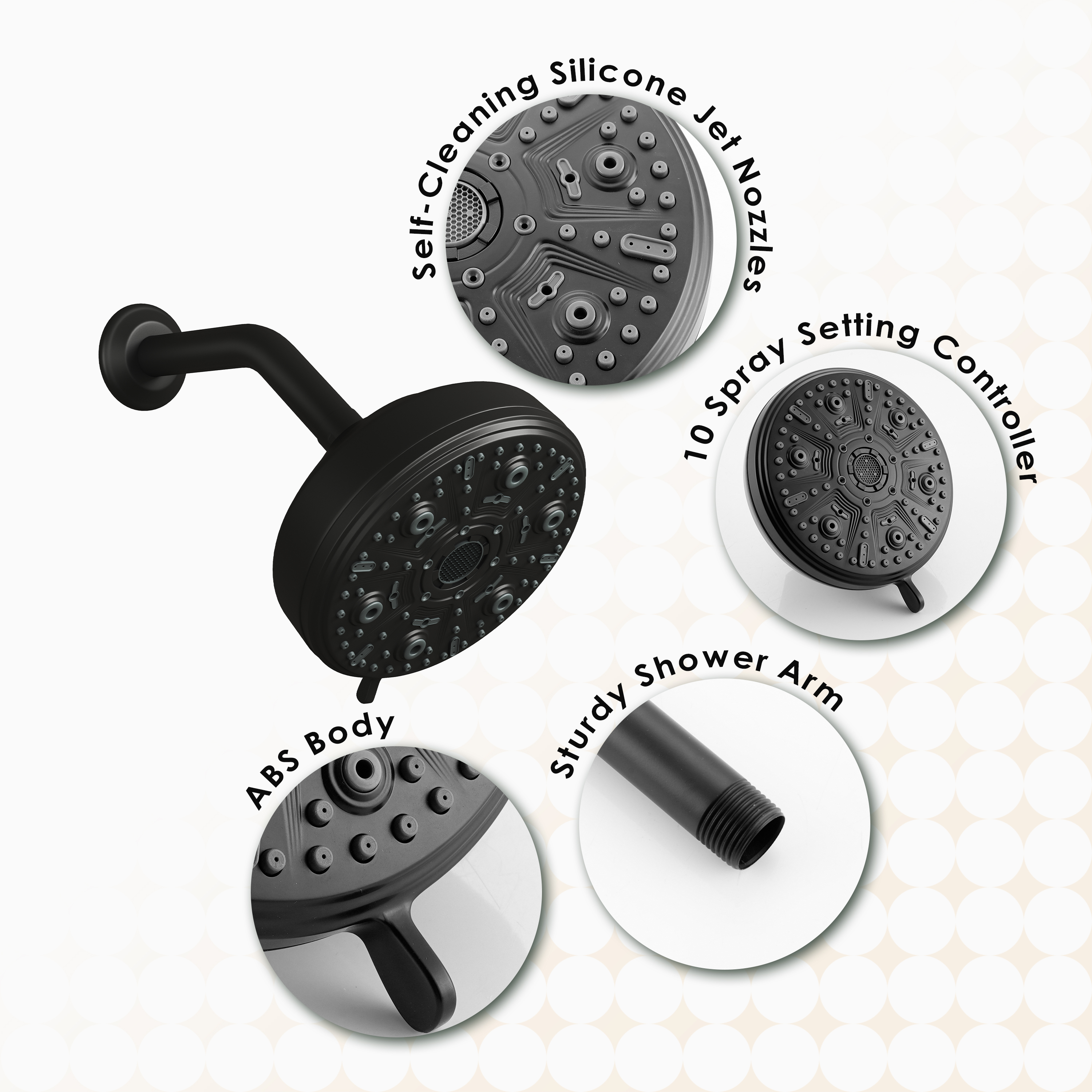 5-inch 10-Function Replacement Shower Head with Arm & Flange