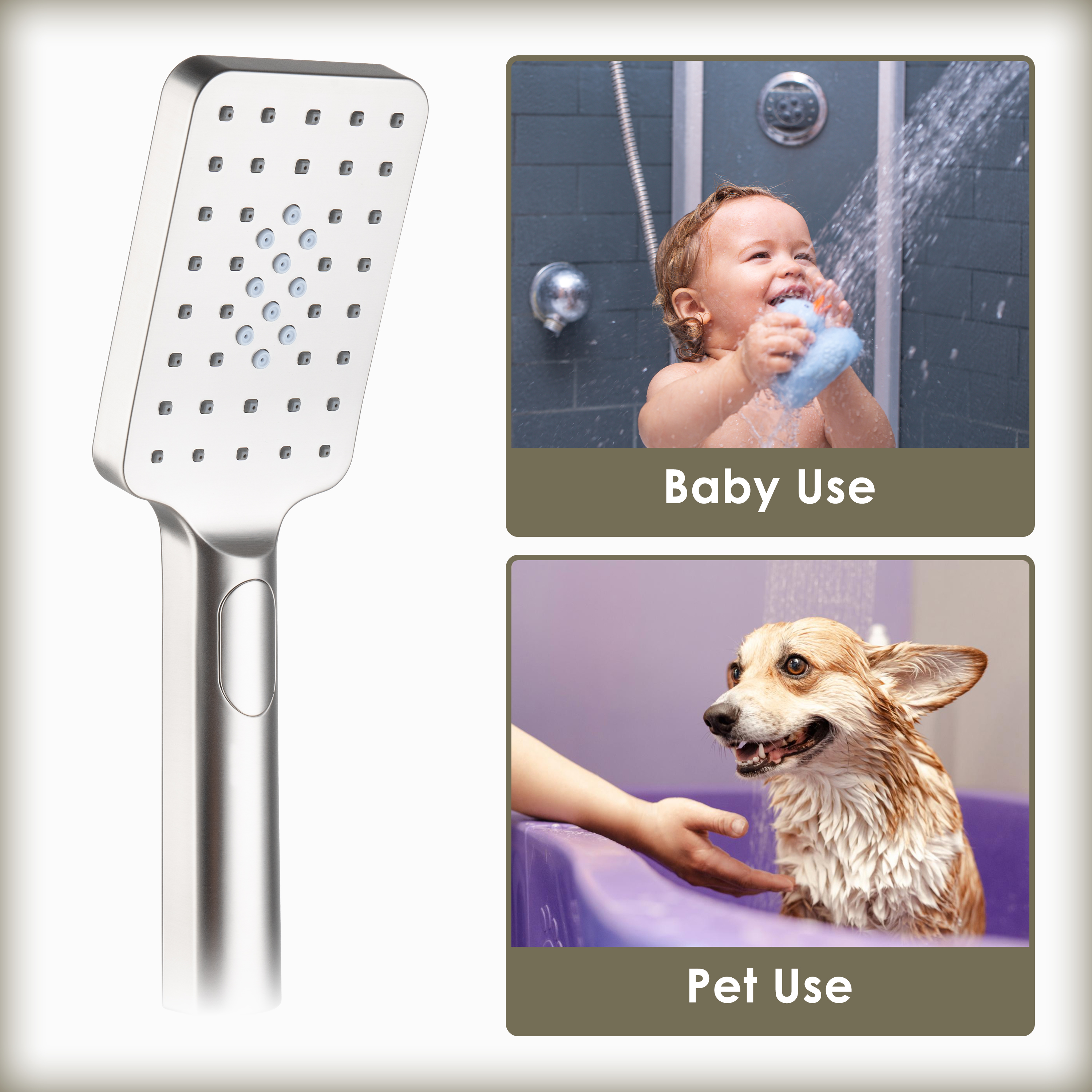 3-Function Handheld Shower Head with Rain & Massage Spray
